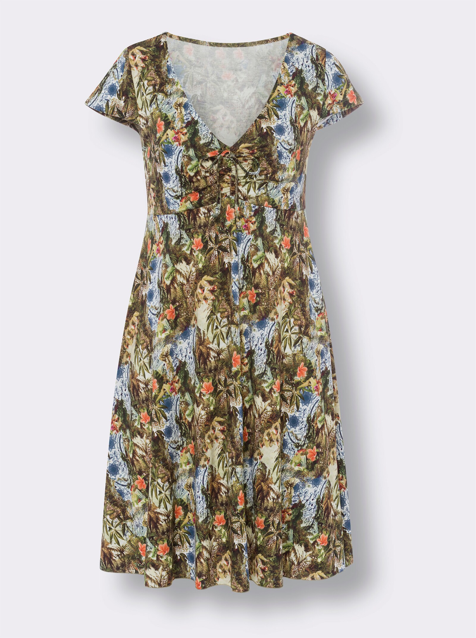heine Druckkleid mit Bindeband - khaki-ecru-bedruckt