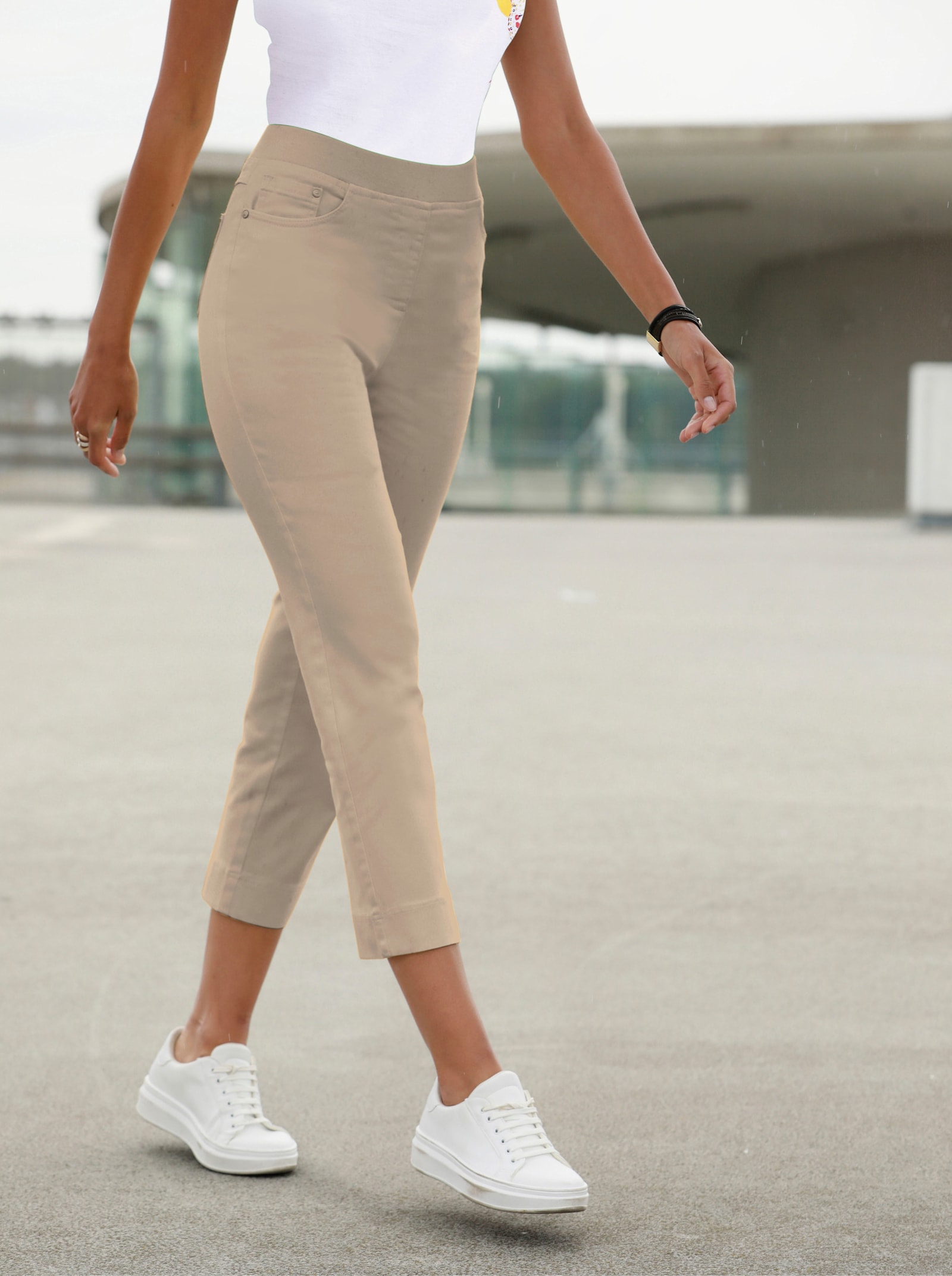 7/8-Jeans mit Jersey-Bund in softer Qualität - beige