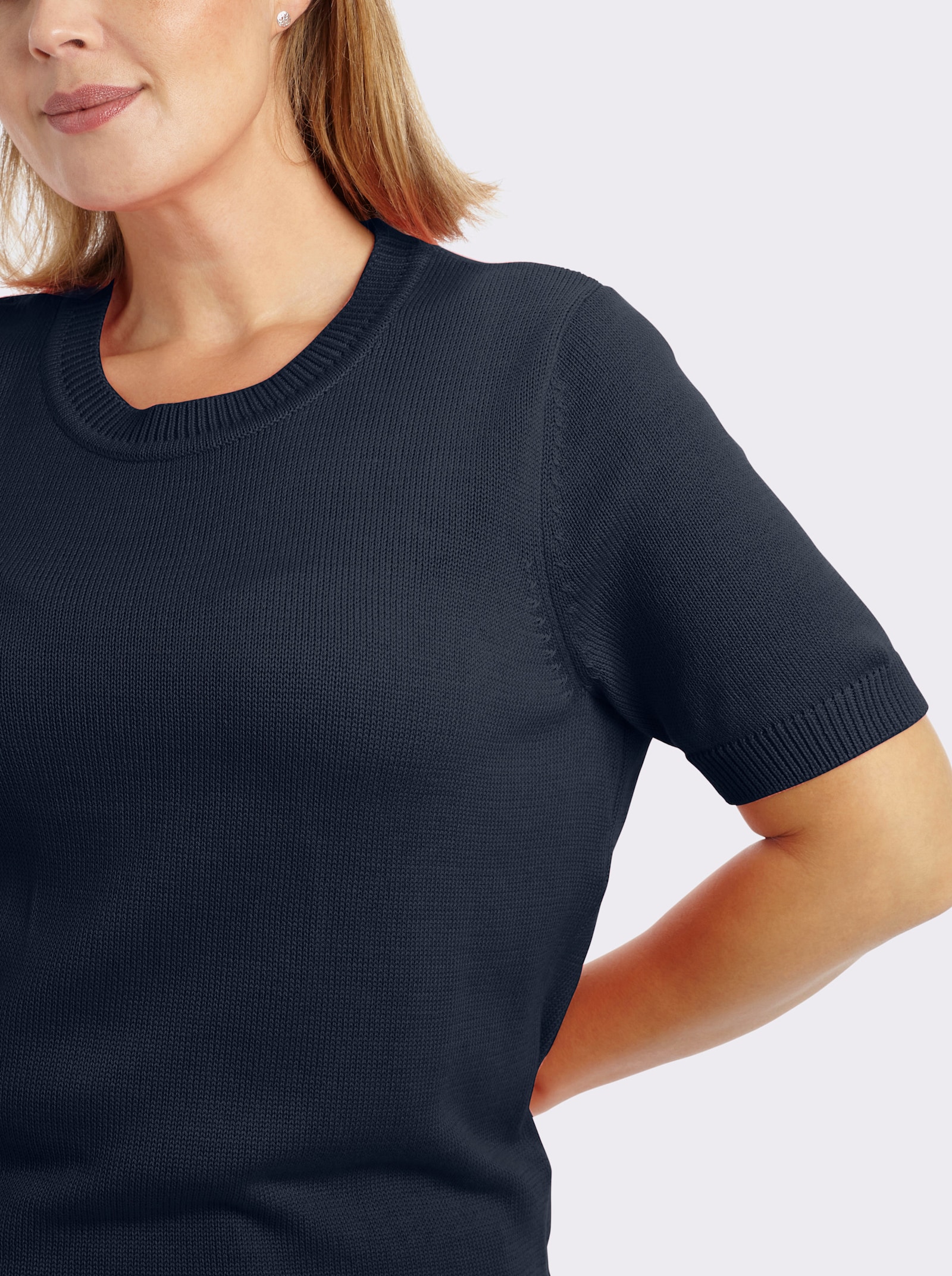 Kurzarmpullover mit Rippabschlüssen - marine