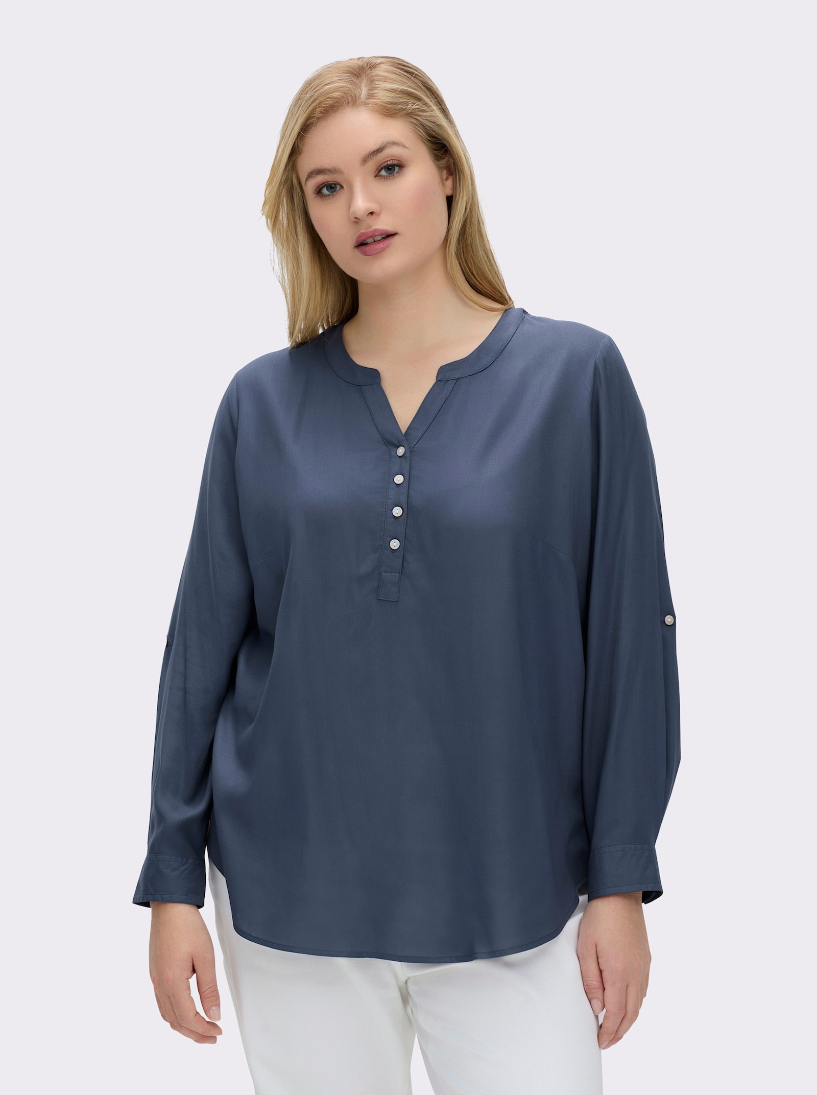 Longbluse mit abgerundetem Saum - rauchblau