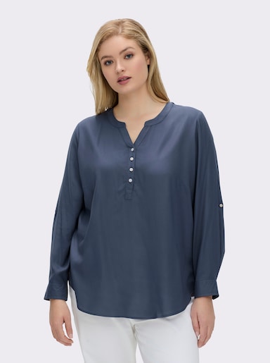 Longbluse mit abgerundetem Saum - rauchblau