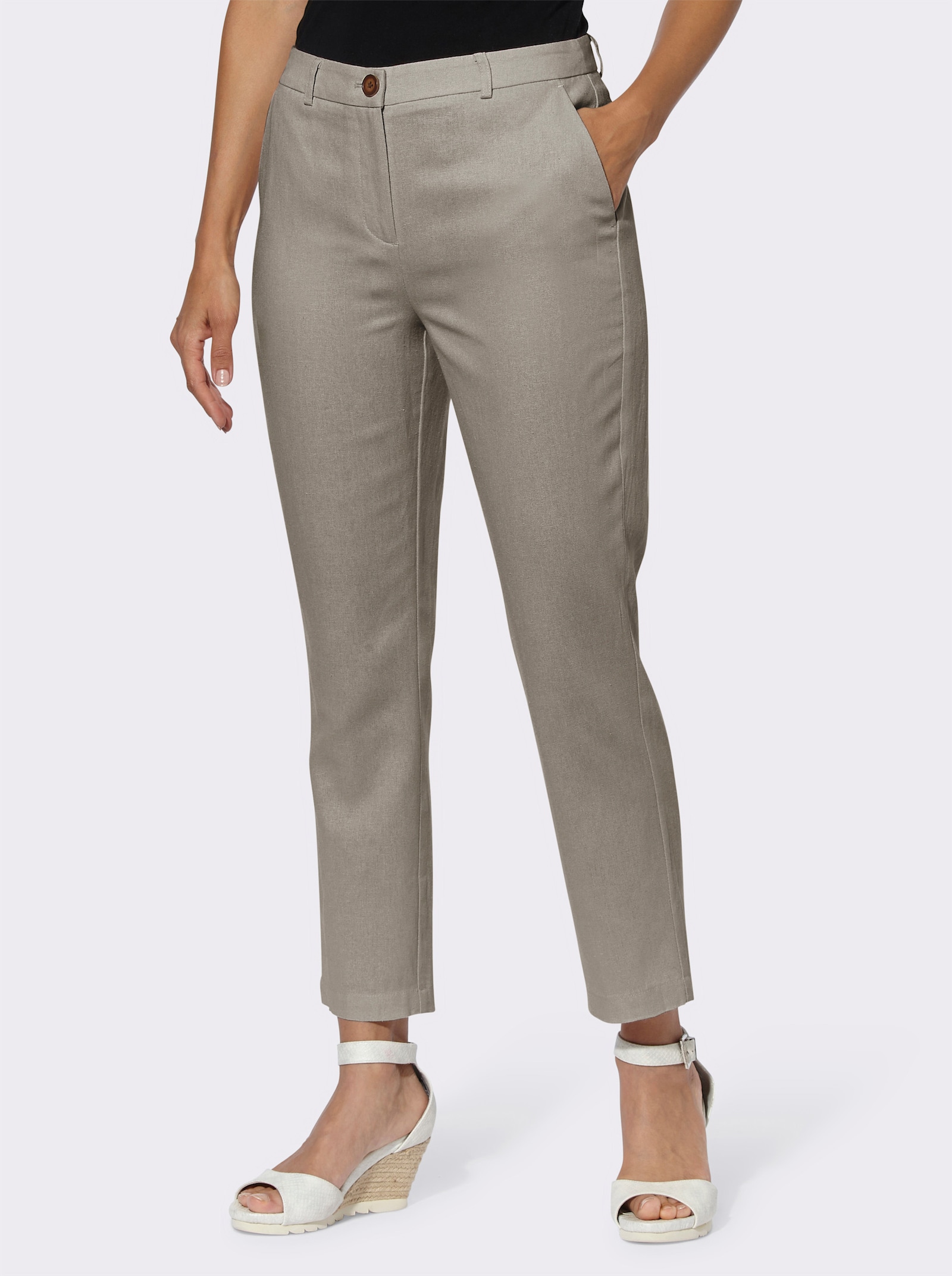 Leinenhose mit Jacquard-Muster - schlamm