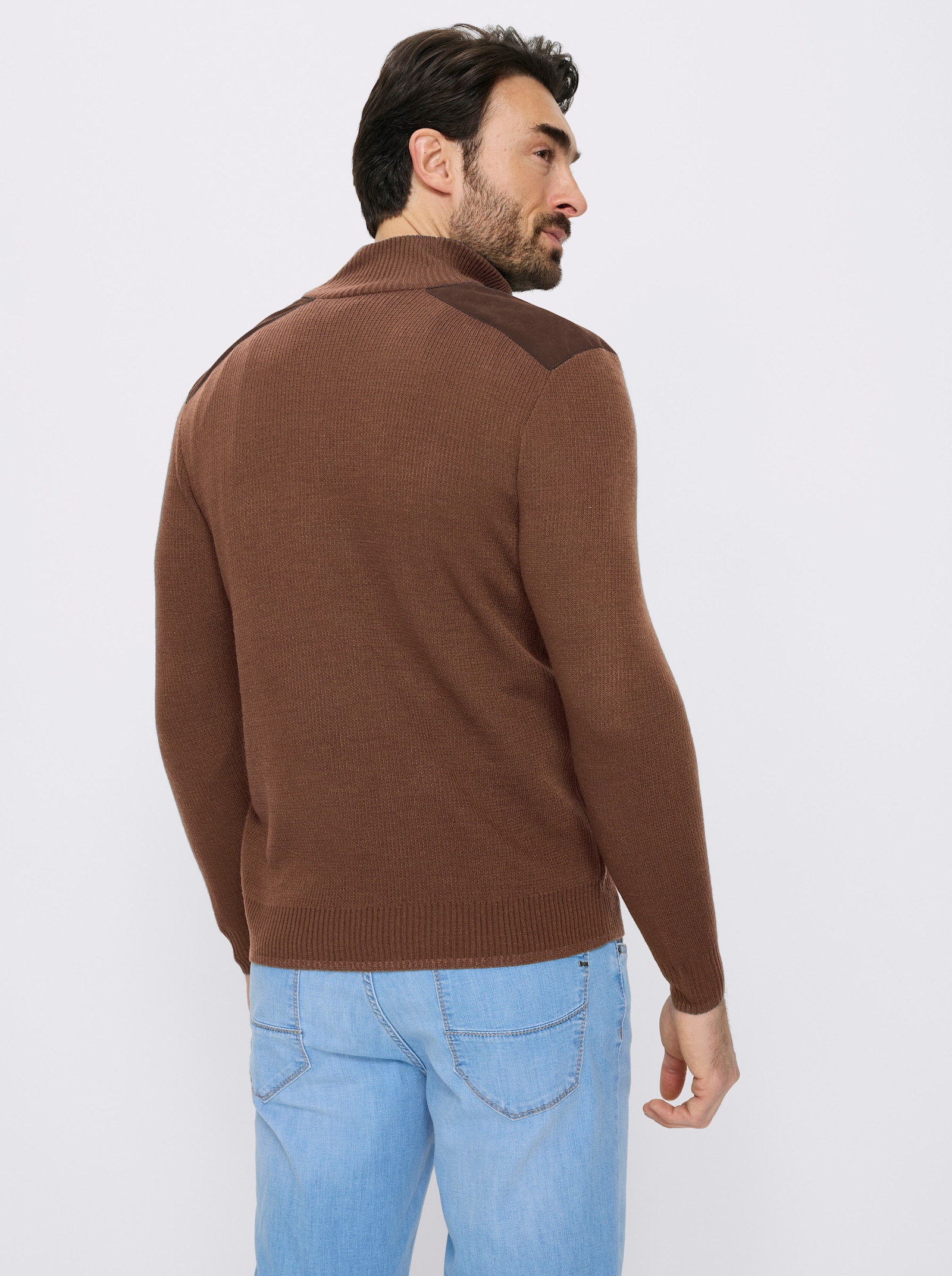 Catamaran Langarm-Pullover mit Kontrast-Details - braun-taupe-meliert
