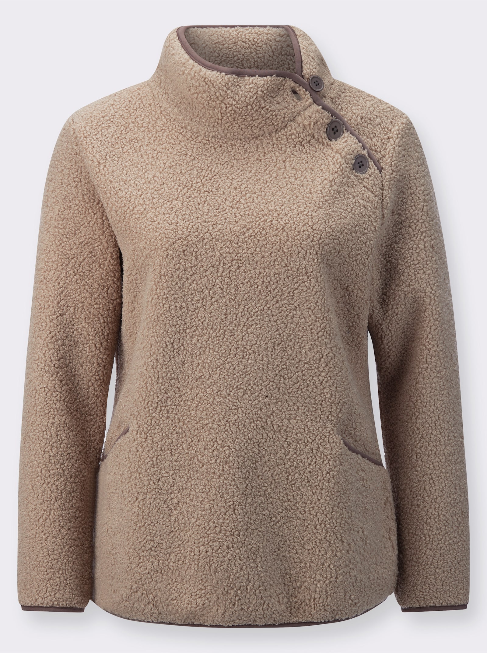 Fleeceshirt mit Kontrastpaspeln - sesam