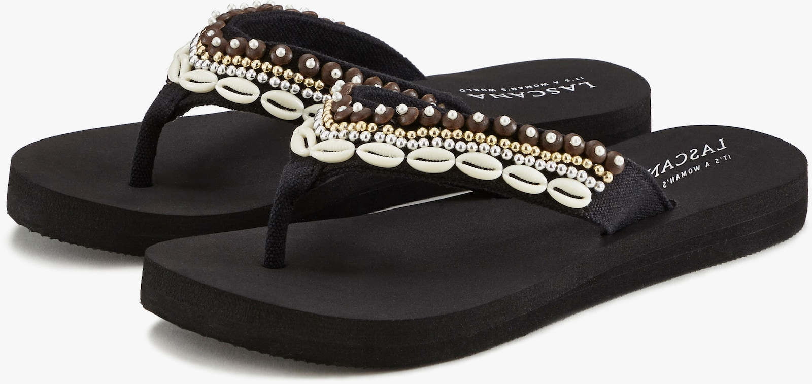 LASCANA Badslippers - zwart