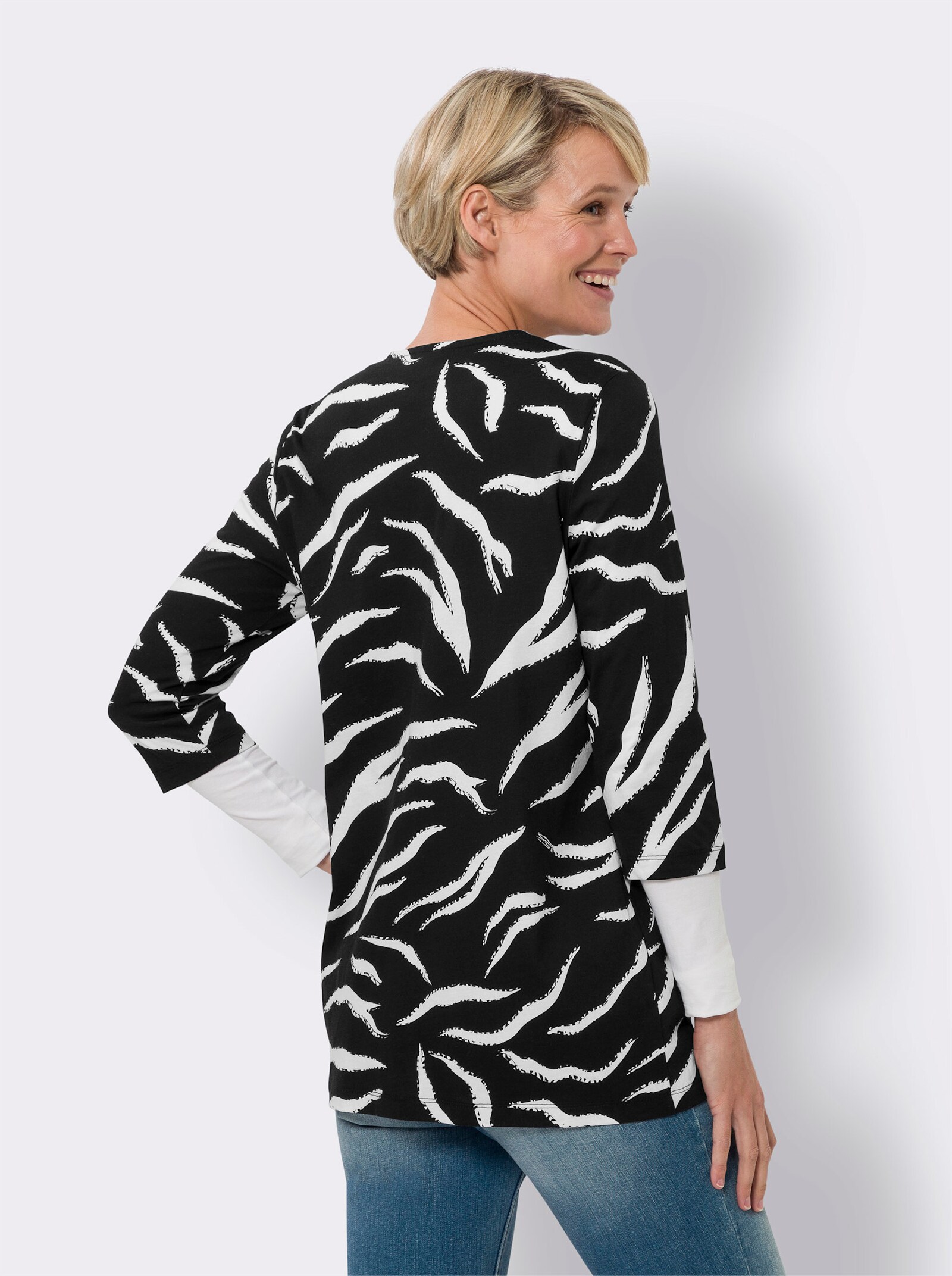 Shirtjacke mit Zebra-Muster - schwarz-weiß-bedruckt