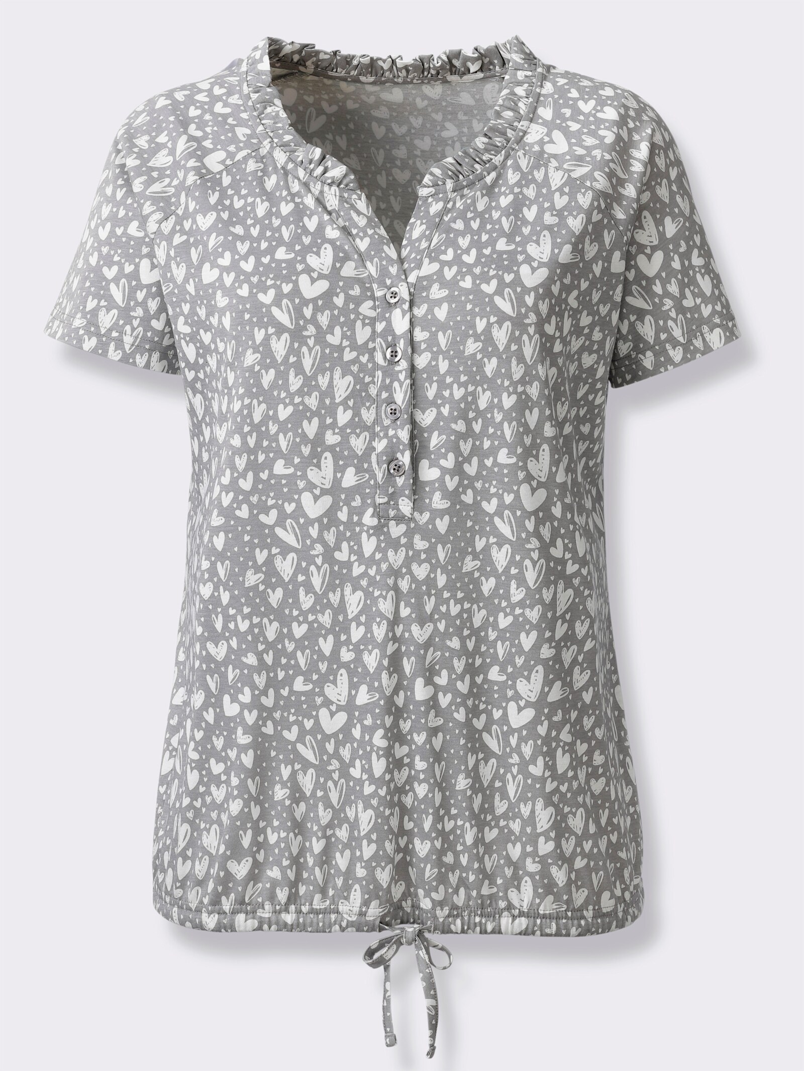 Print-Shirt mit Herzchenmuster - steingrau-ecru