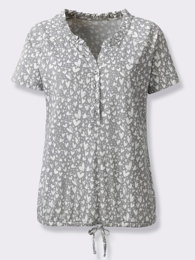 Print-Shirt mit Herzchenmuster - steingrau-ecru