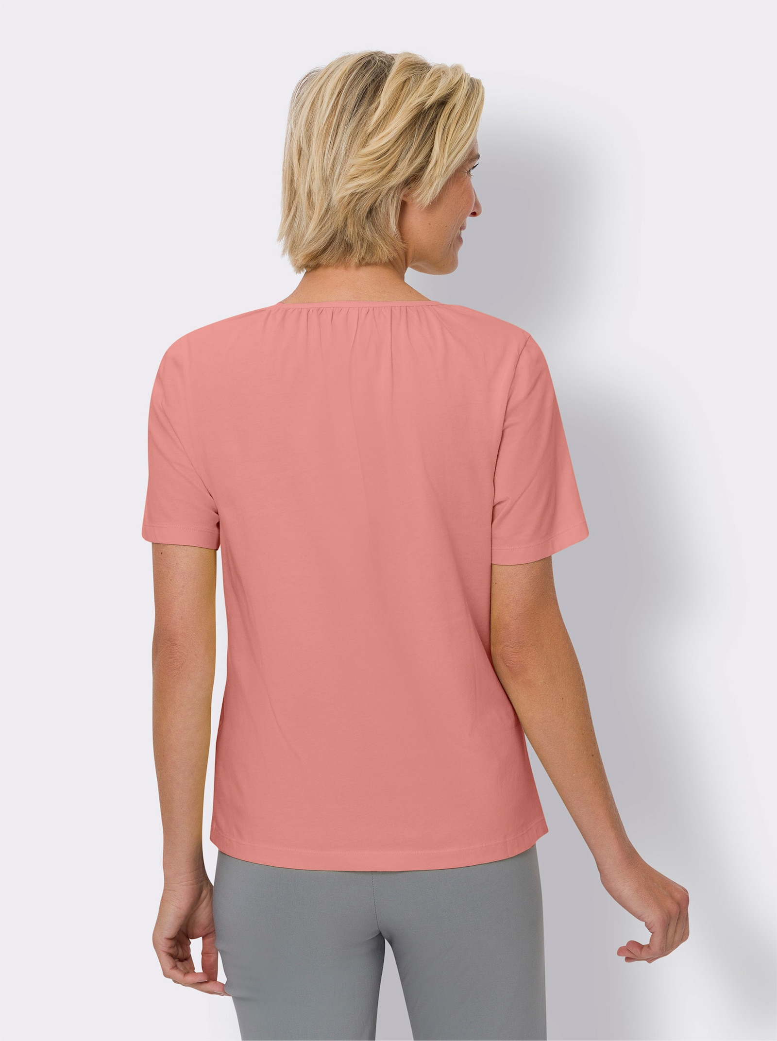 T-Shirt mit Raffungen - flamingo