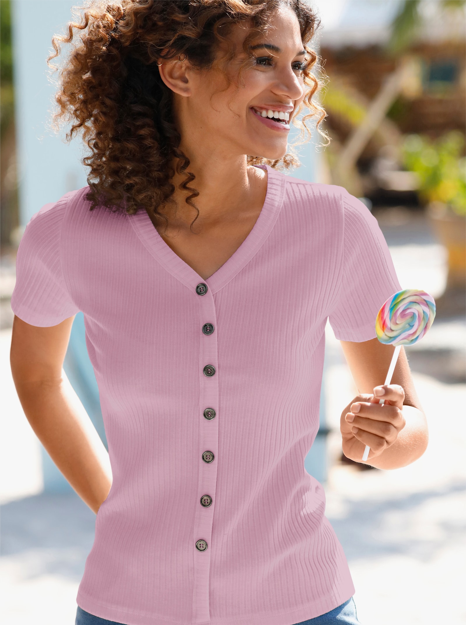 Tričko s krátkým rukávem z elastického žebrovaného materiálu - růžová