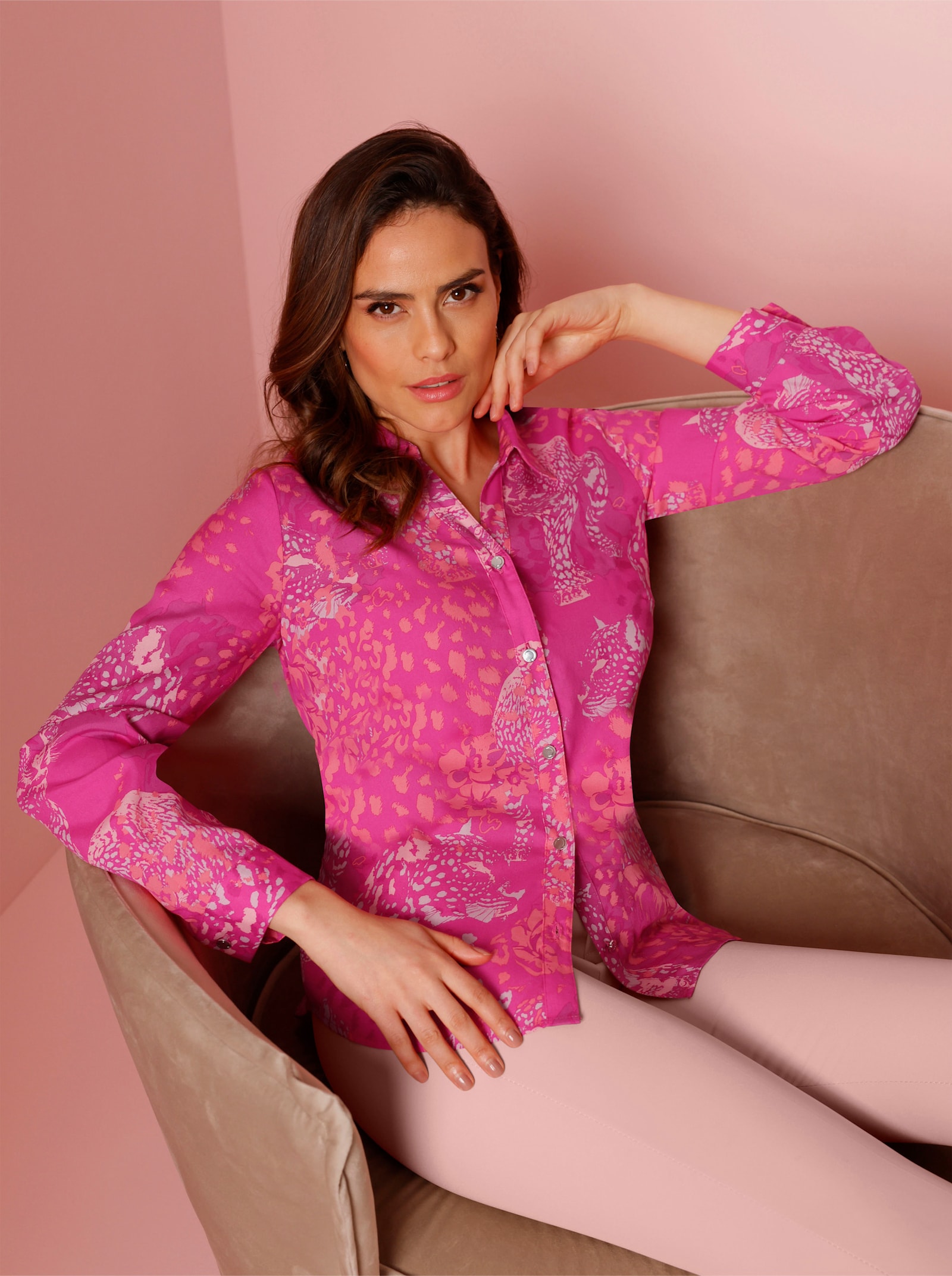 CREATION L PREMIUM Druckbluse in Lyocell-Qualität (TENCEL) - fuchsia-koralle-bedruckt