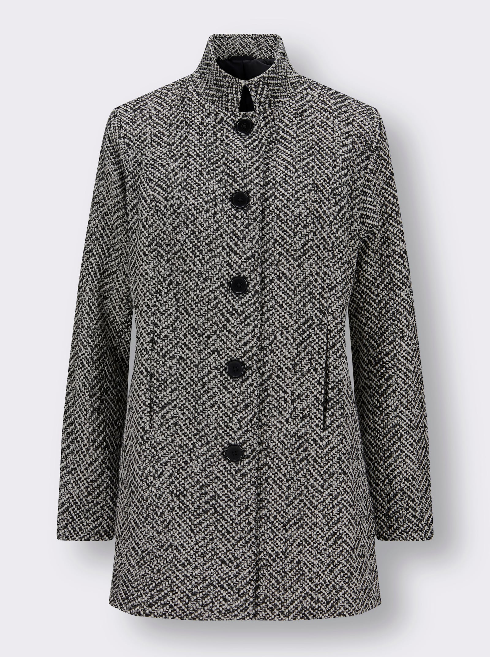 Boucléjack met schoudervullingen, bouclé - zwart/wit gedessineerd