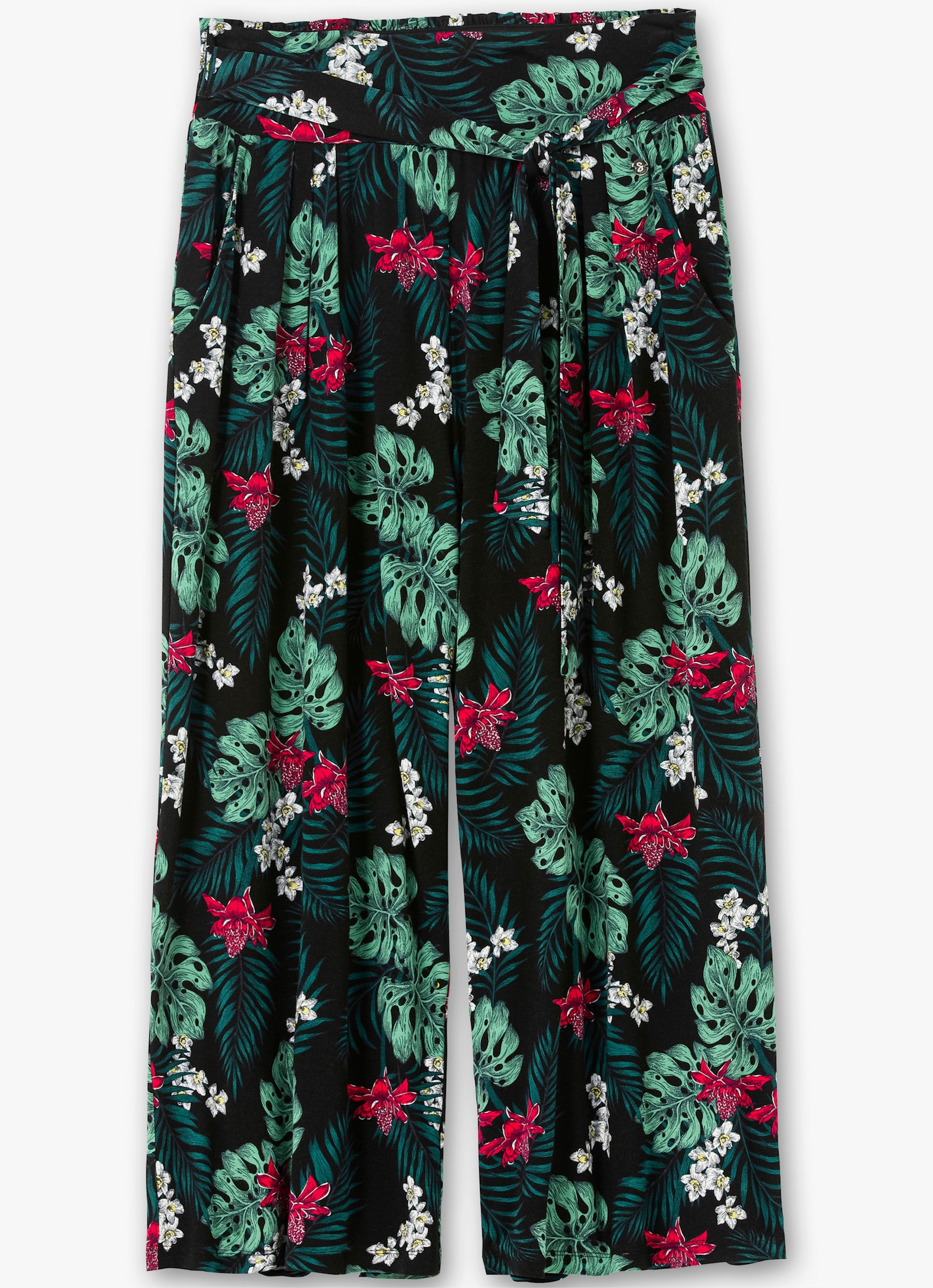 sheego Culotte mit tropischem Muster - schwarz-gemustert