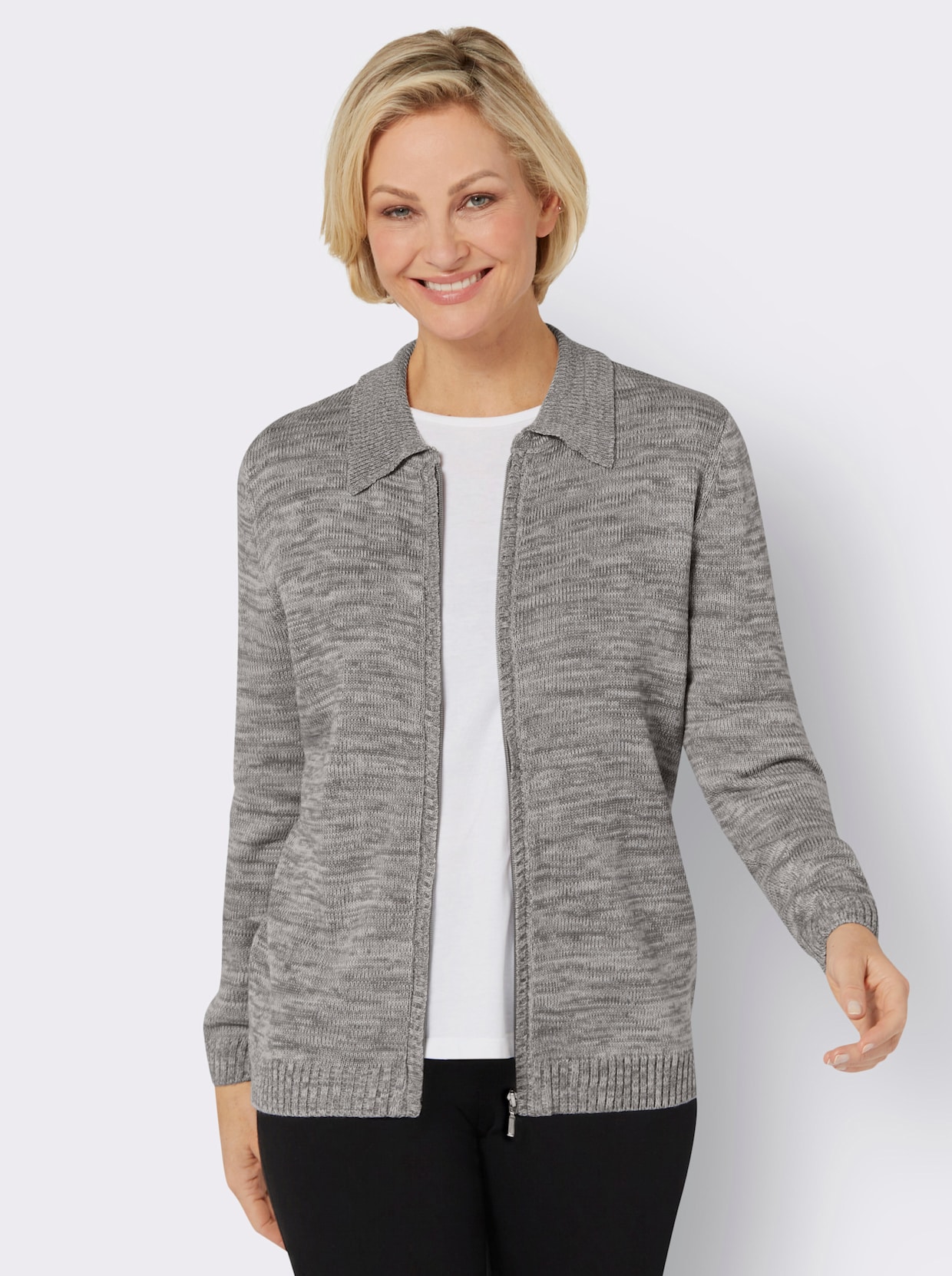 Strickjacke - grau-ecru-meliert