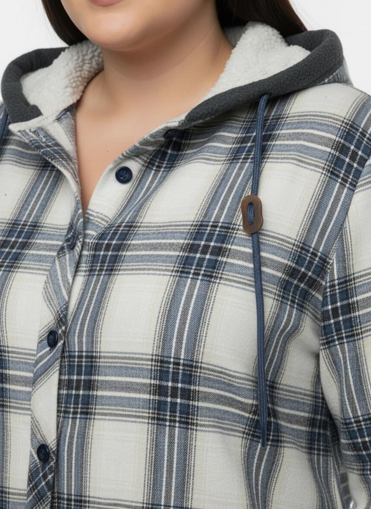 Flanellbluse - weiß-dunkelblau-kariert