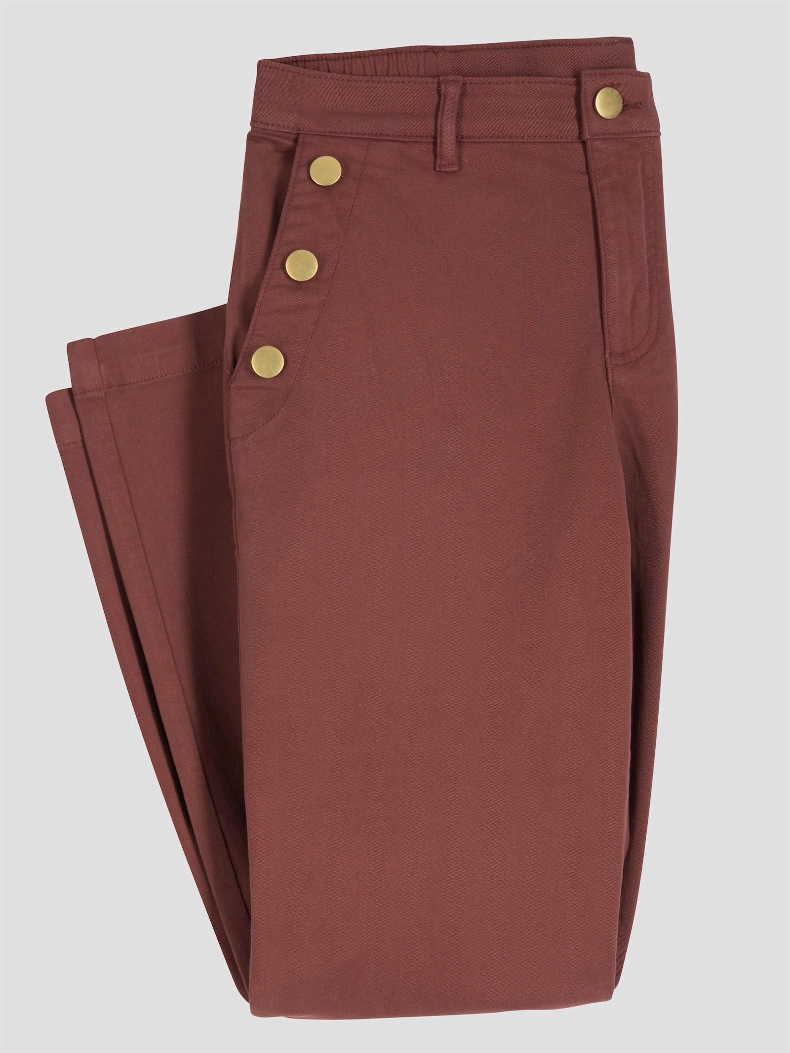 Stretch-Hose mit goldfarbenen Schmuckknöpfen - rotbraun