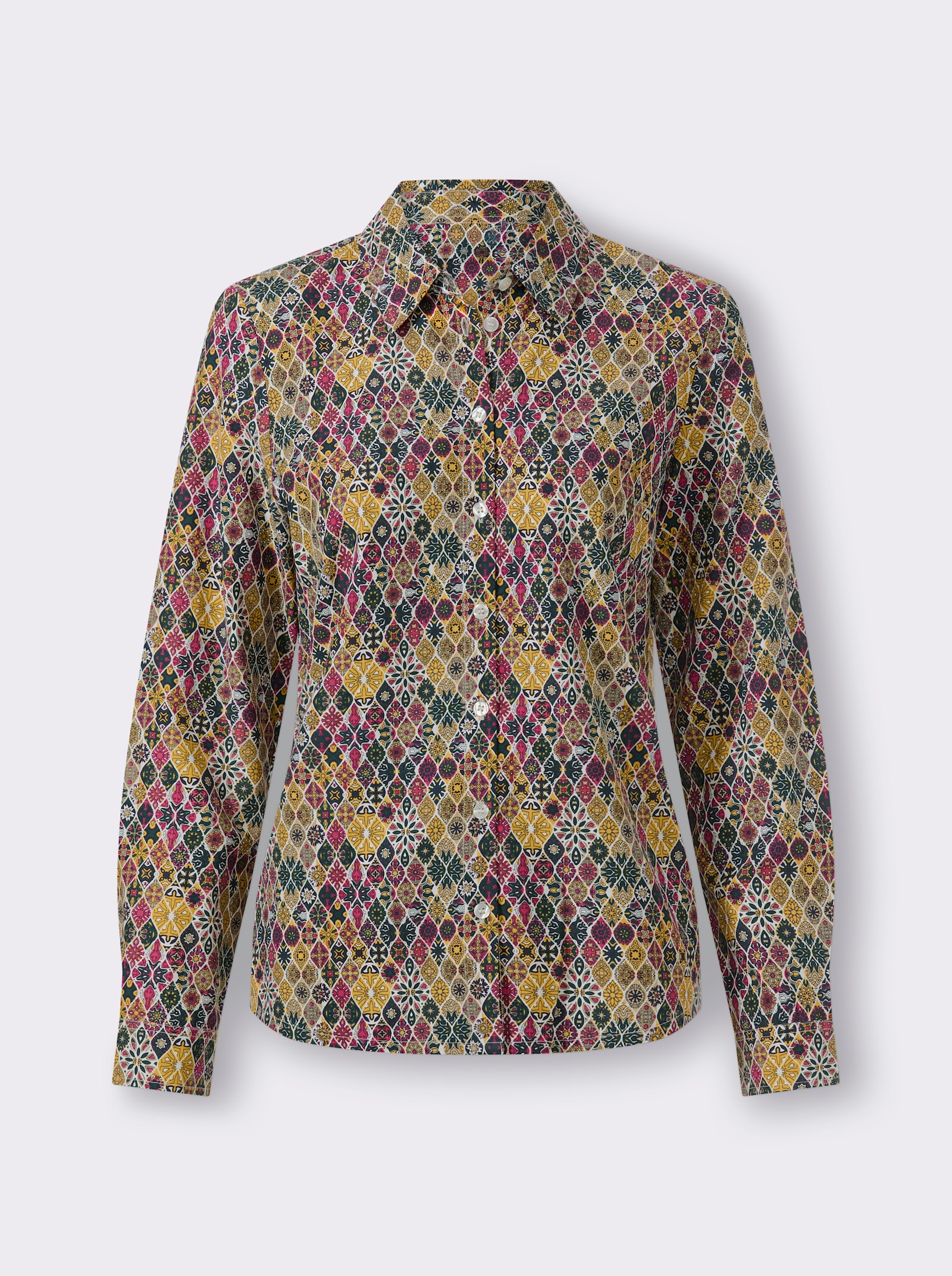 heine Druckbluse mit Ornament-Dessin - petrol-ocker-bedruckt