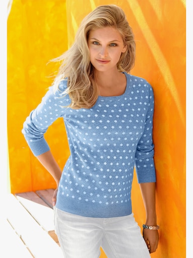 Strickpullover - bleu-weiss-getupft