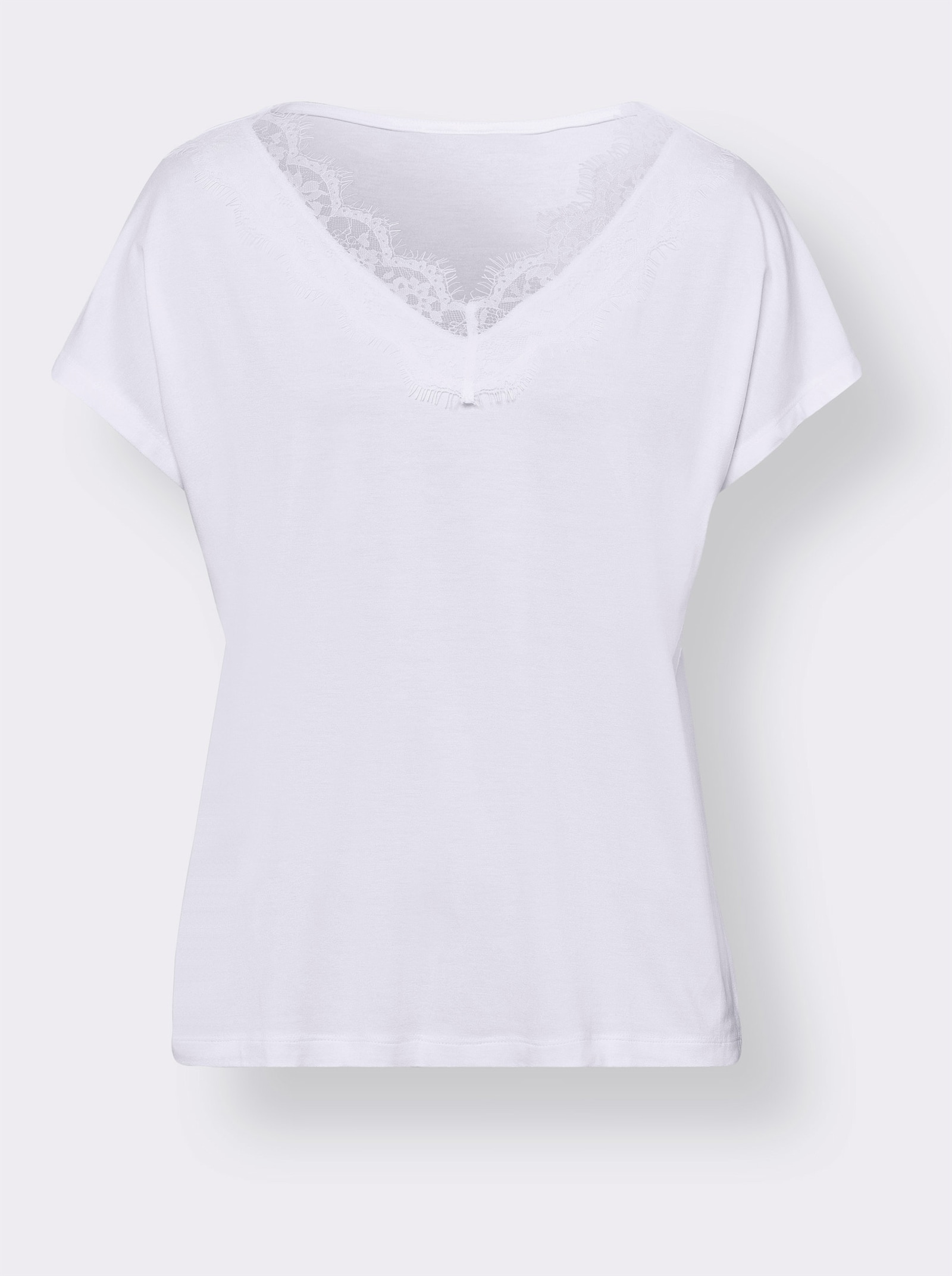 heine V-Shirt mit Spitzenbesatz - weiß