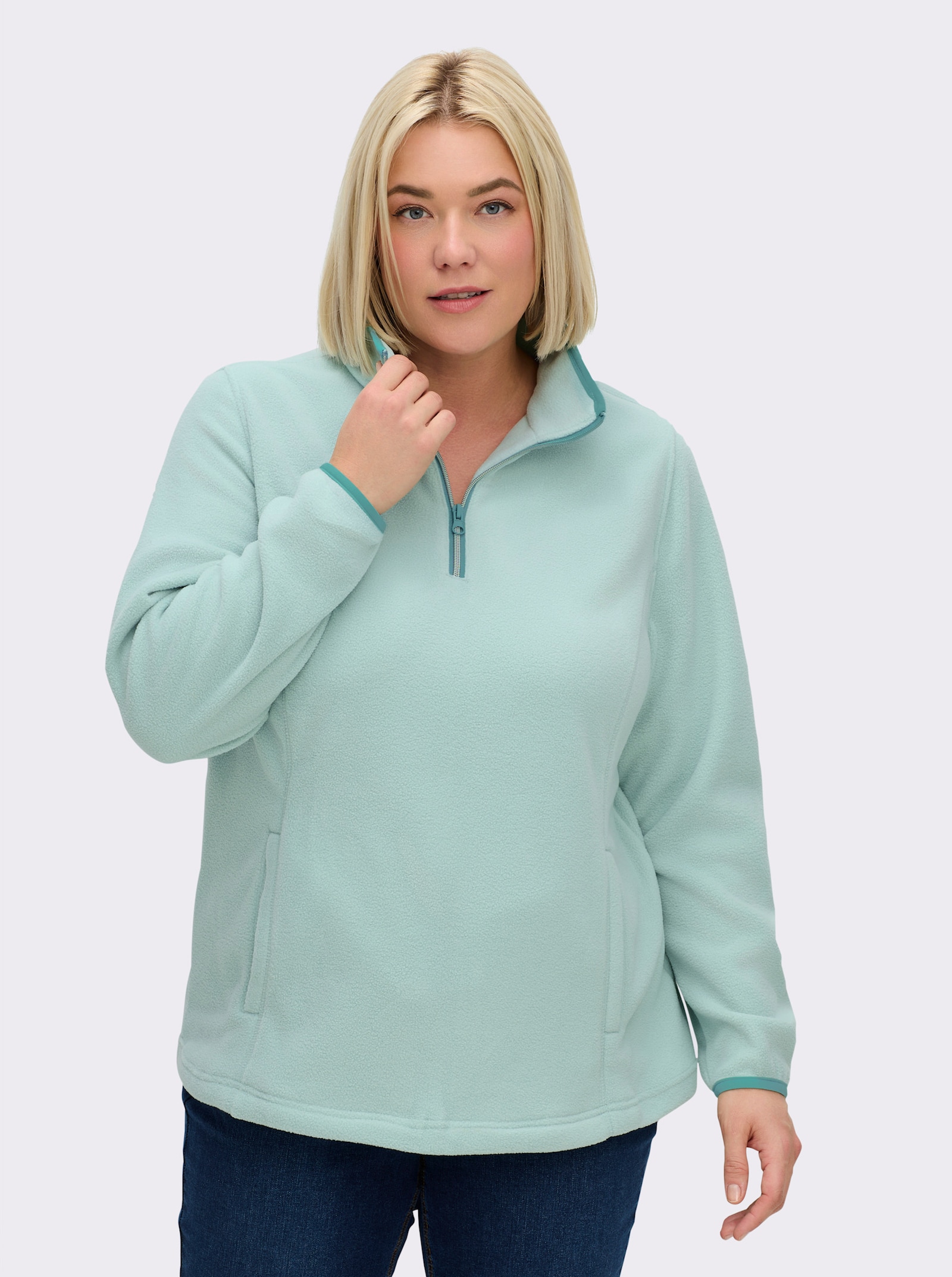 Fleeceshirt mit Stehkragen - kalkmint