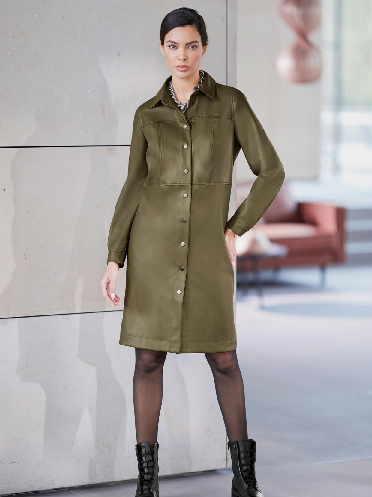Rick Cardona Lederimitat-Kleid - oliv