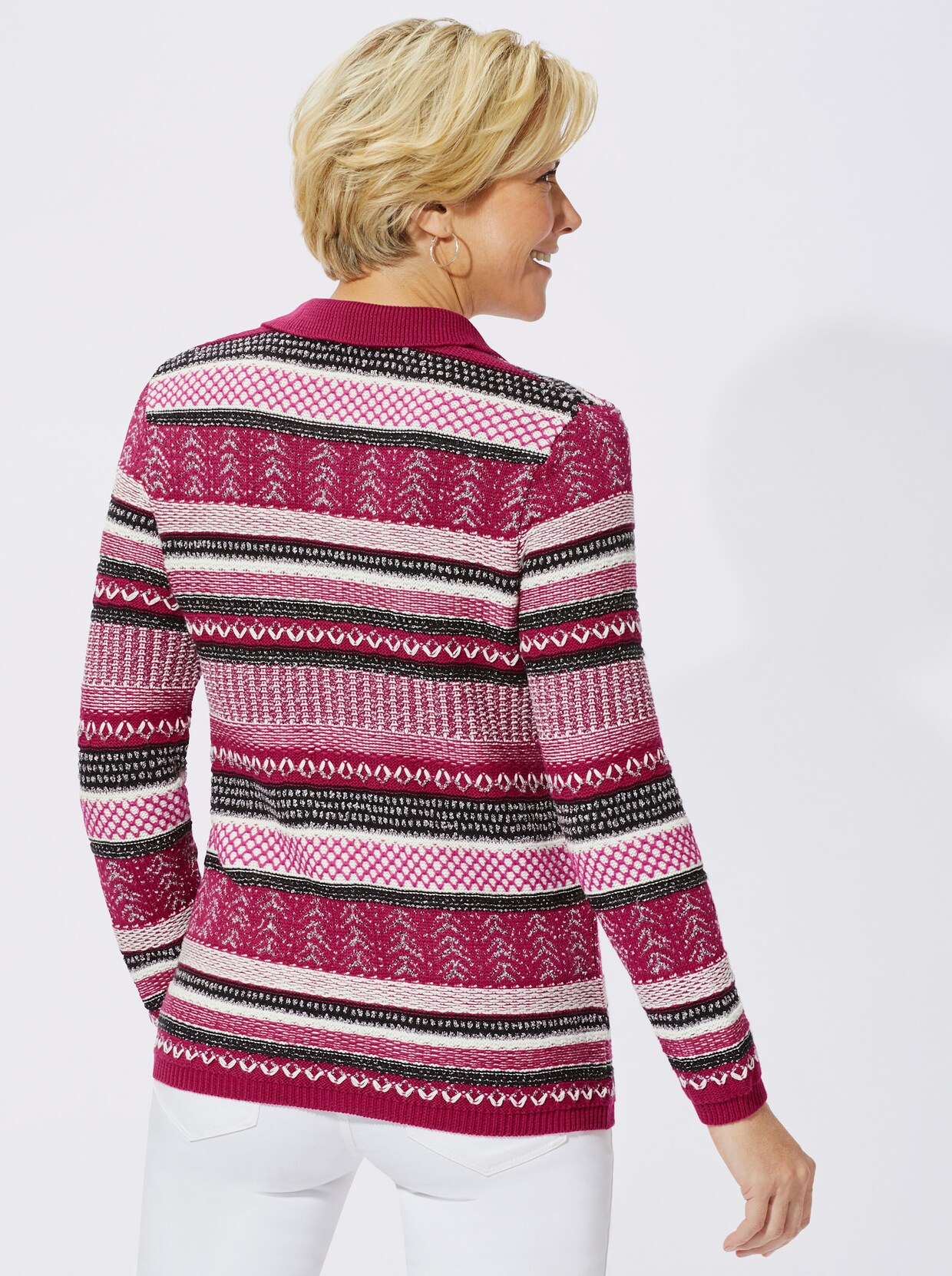 Langarm-Pullover - cyclam-ecru-geringelt