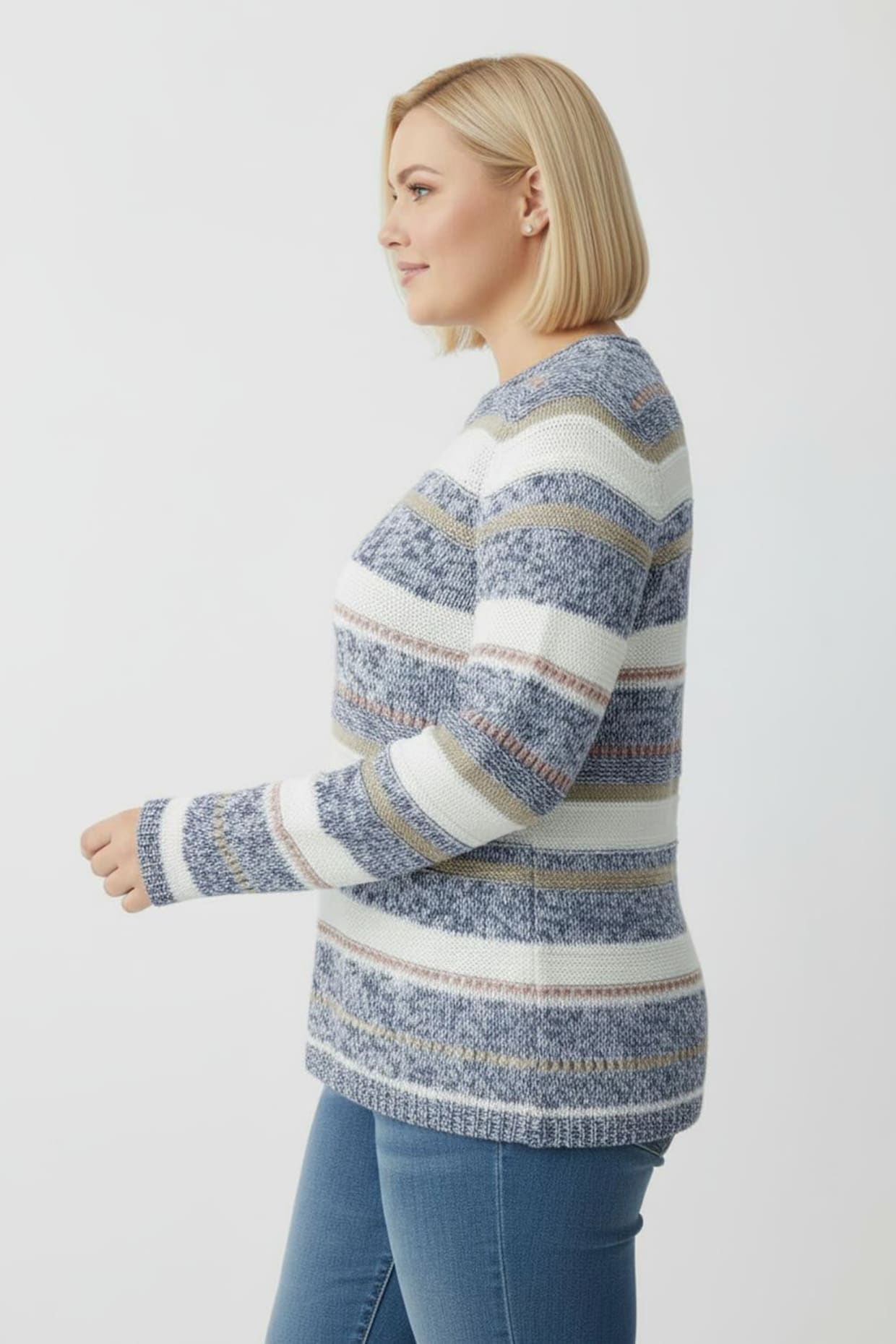 Strickpullover mit Streifen-Muster - blau-ecru-gestreift