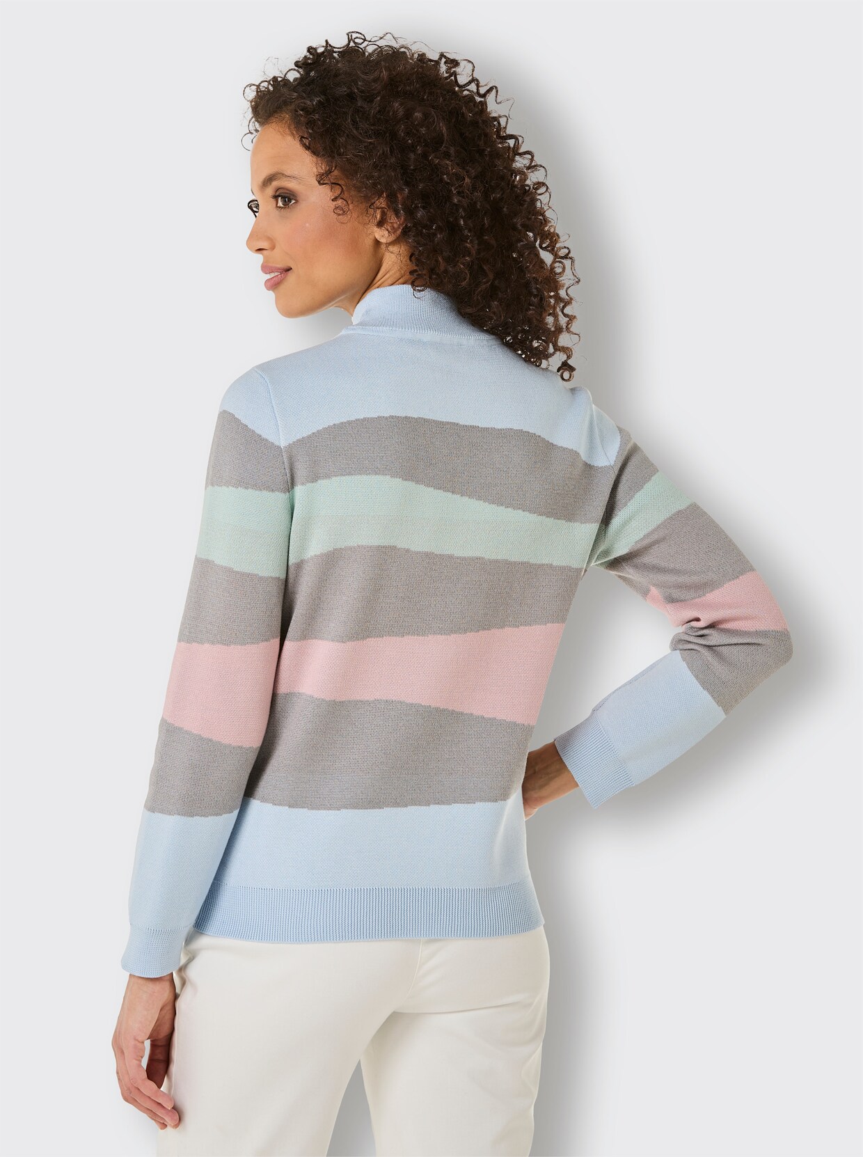 CREATION L PREMIUM Stehkragenpullover - grau-bleu-gemustert