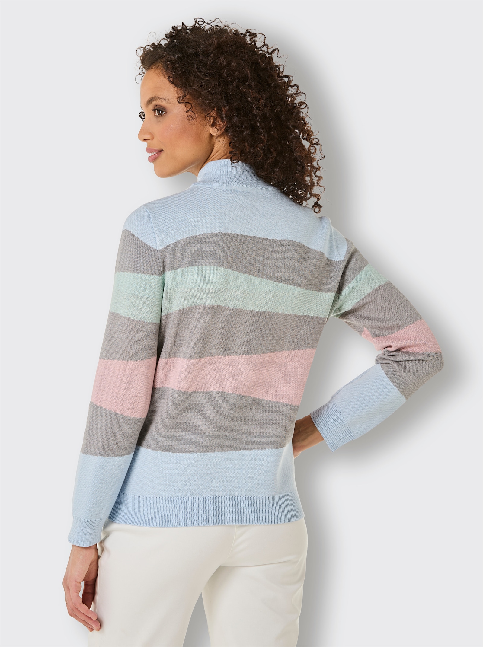 CREATION L PREMIUM Stehkragenpullover mit Jacquard-Muster, mehrfarbig - grau-bleu-gemustert