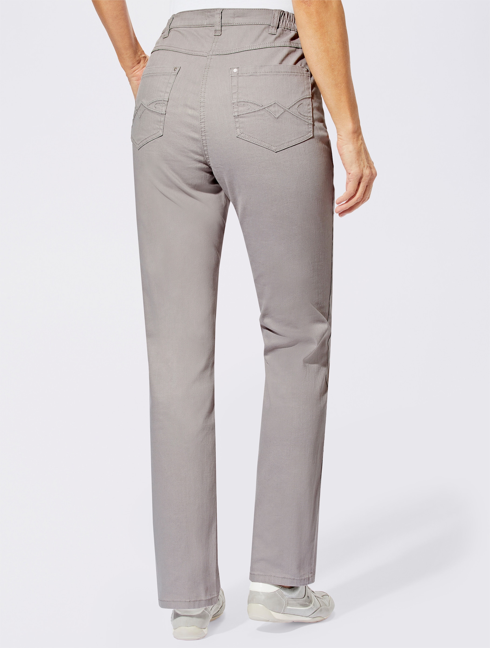 Stretchjeans met geborduurde achterzakken - grijs