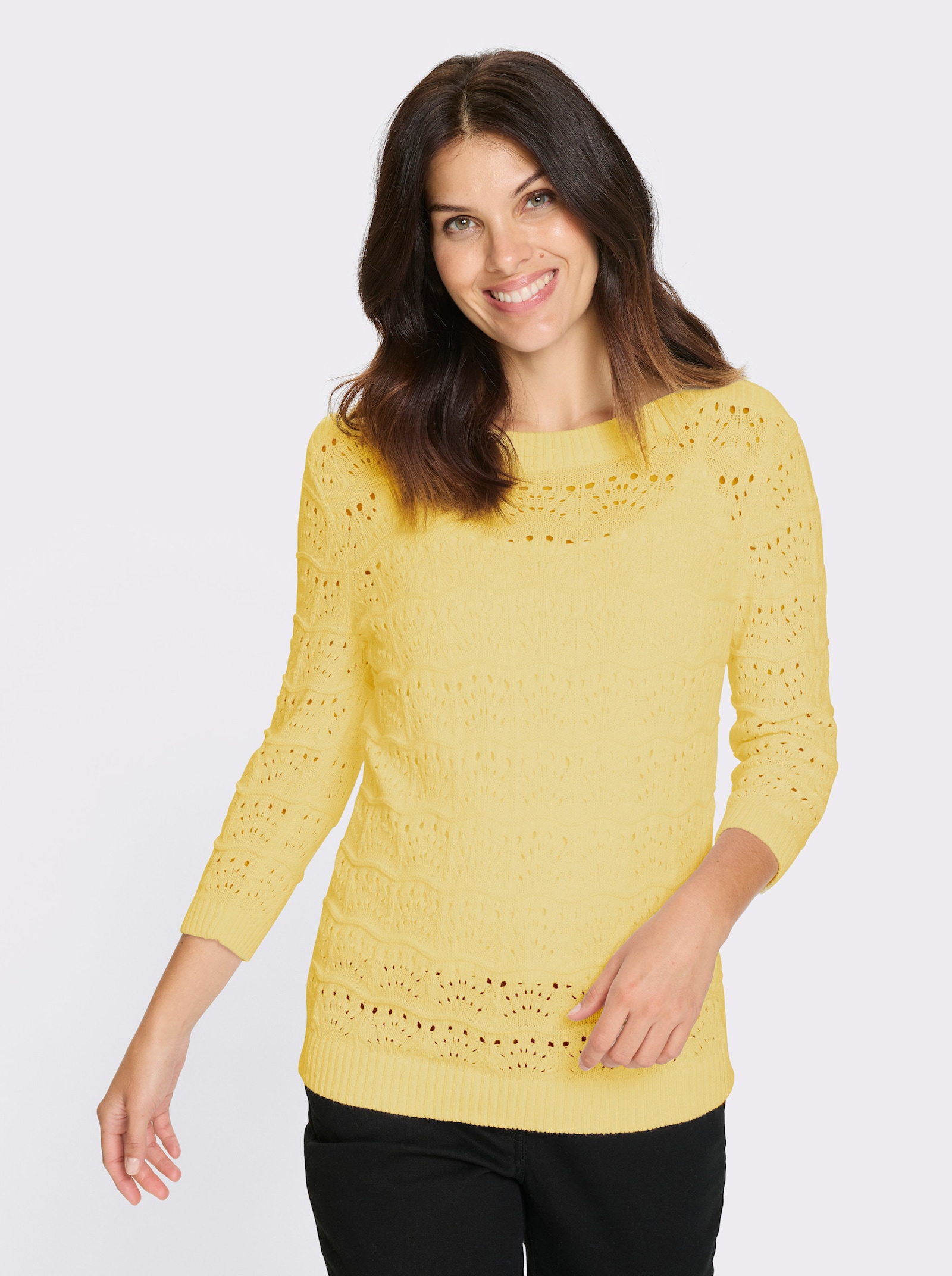 Ajourpullover mit U-Boot-Ausschnitt - zitrone