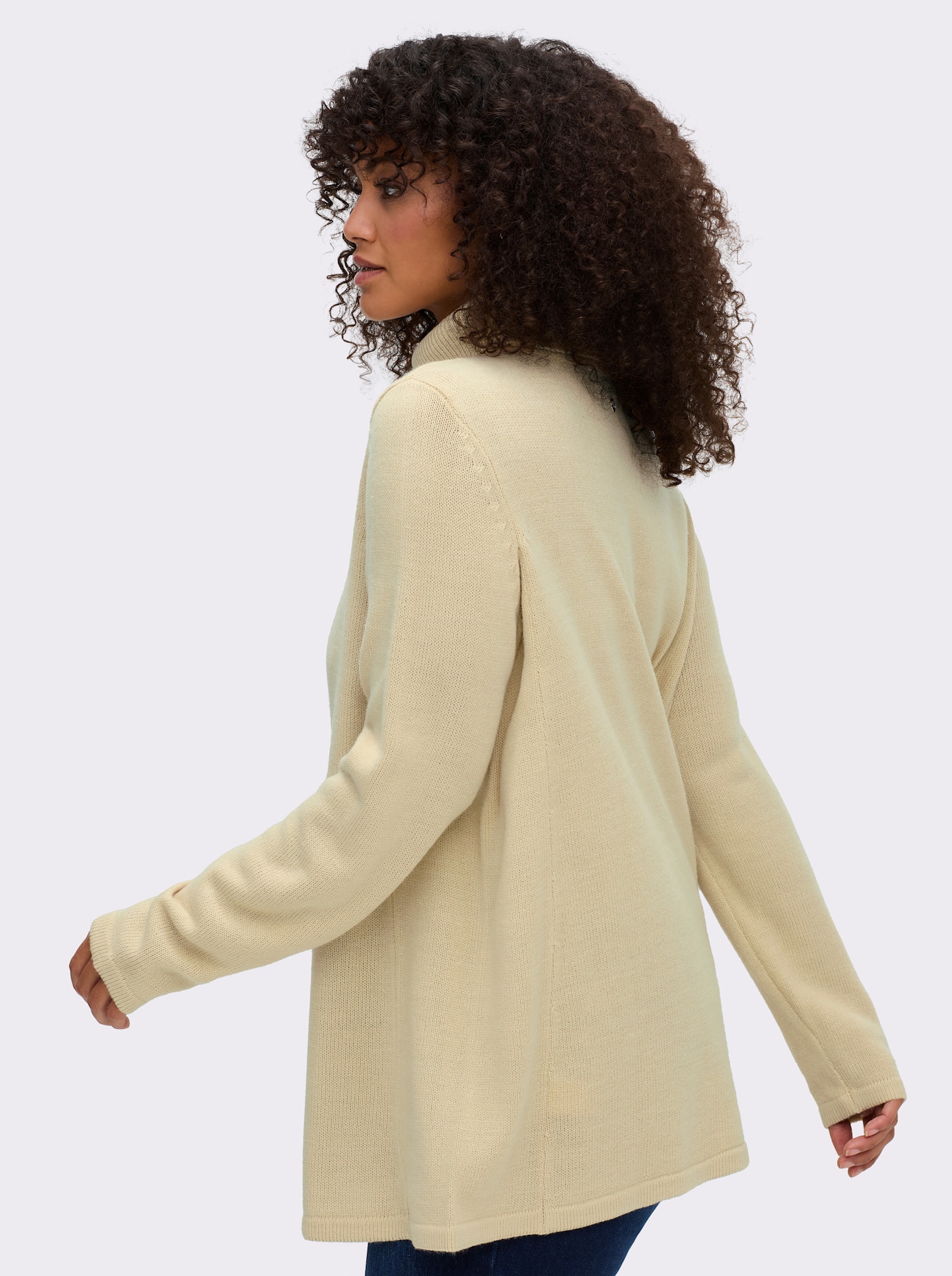 sheego Rollkragenpullover in A-Linie - sand