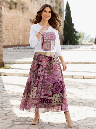 3/4-Arm-Shirt mit Patchwork-Muster - weiß-traube
