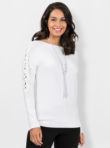 Fledermauspullover mit Glitzersteinchen - ecru