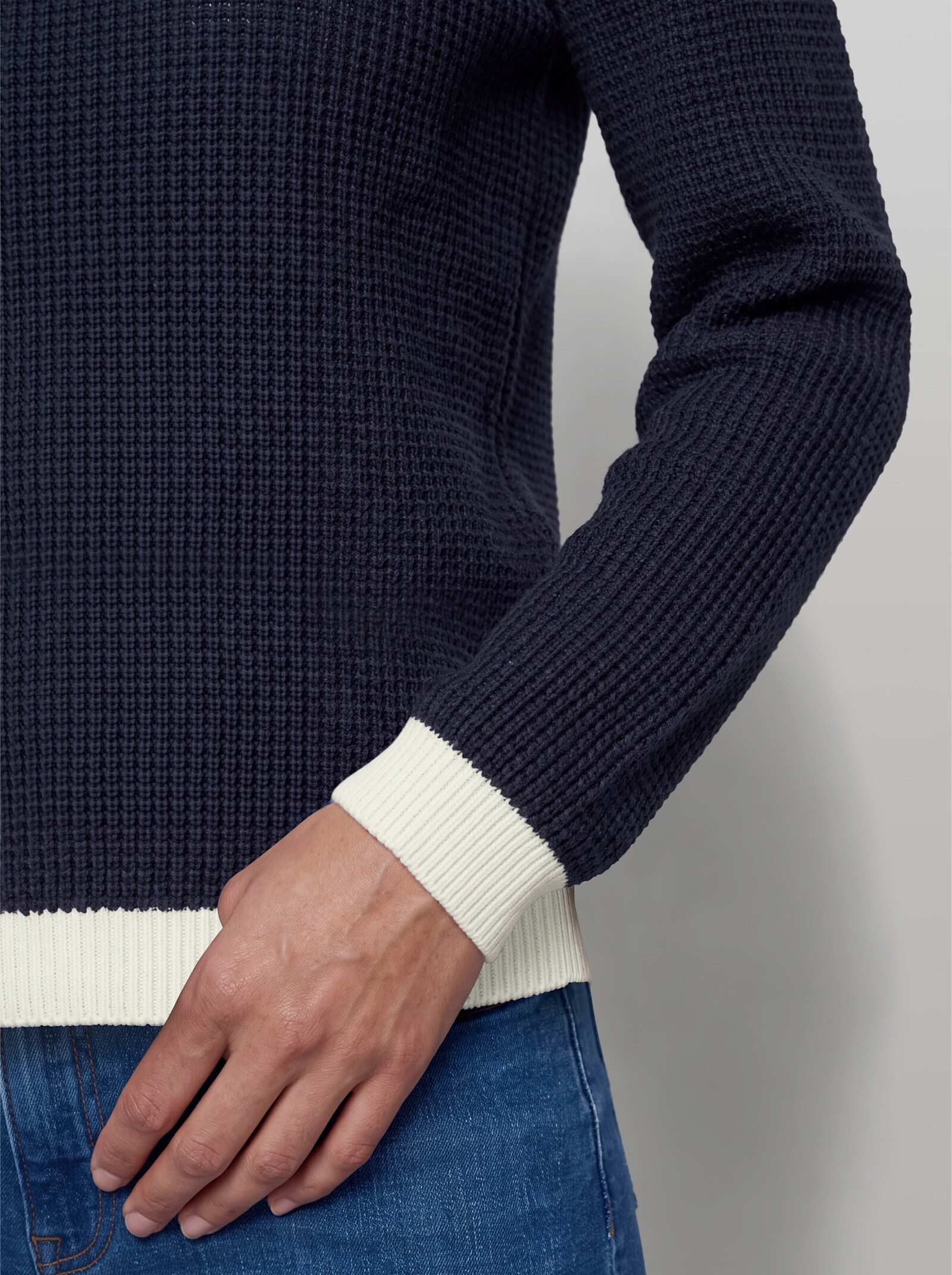 heine Pullover mit Kontrast-Bündchen - marine