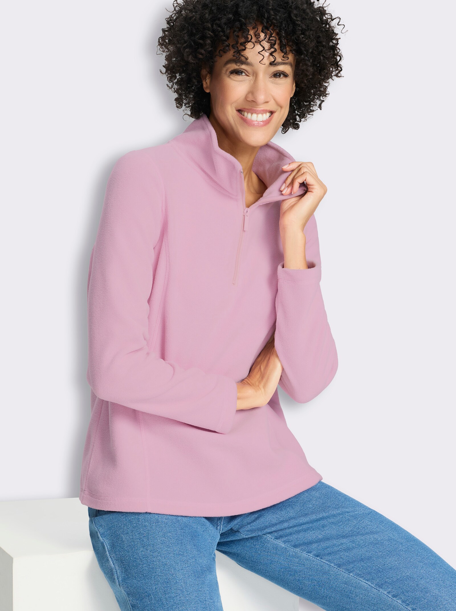 Fleeceshirt mit Stehkragen - rosé