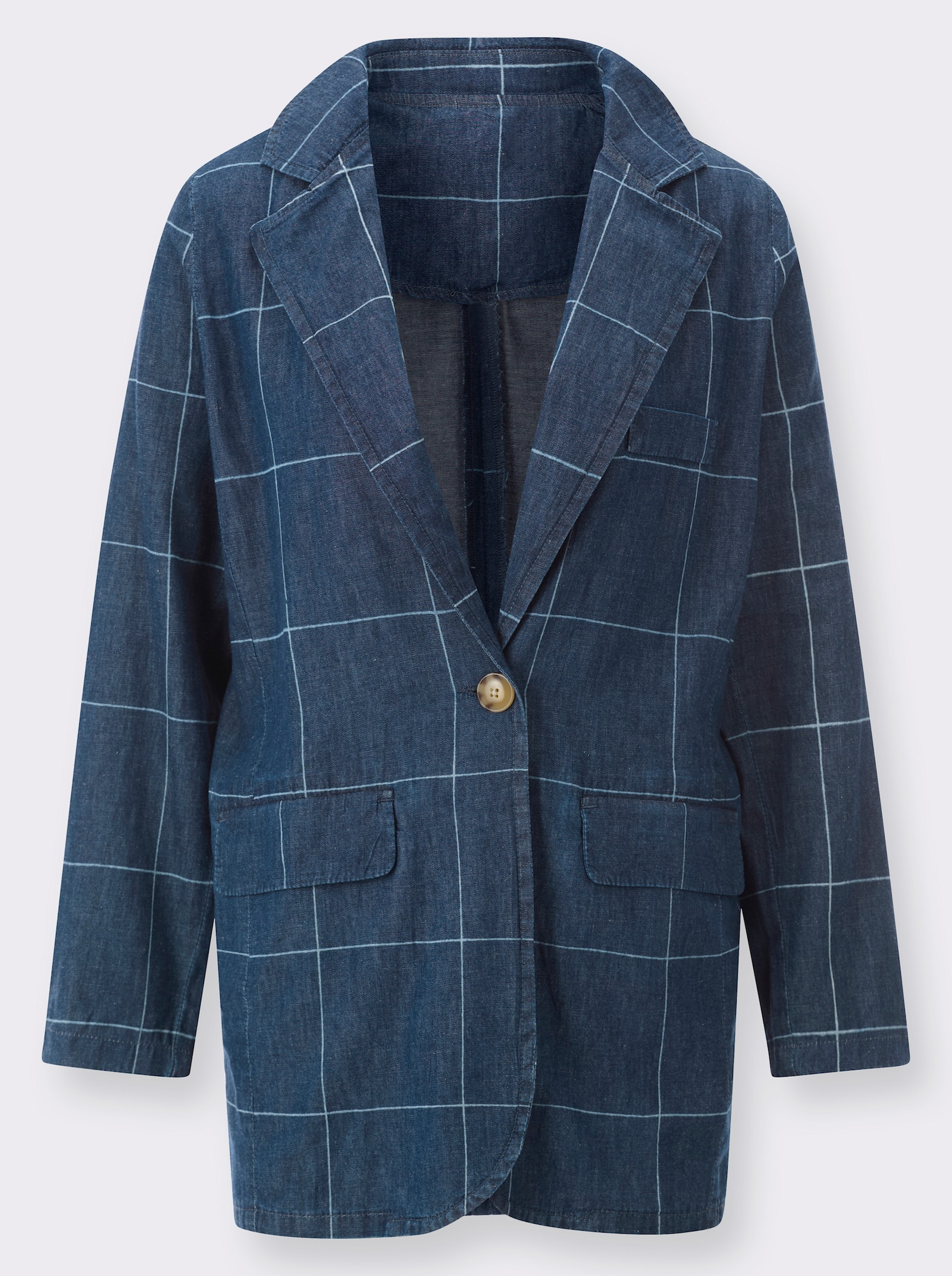 Jeansblazer mit großem Karo-Dessin - blue-stone-washed