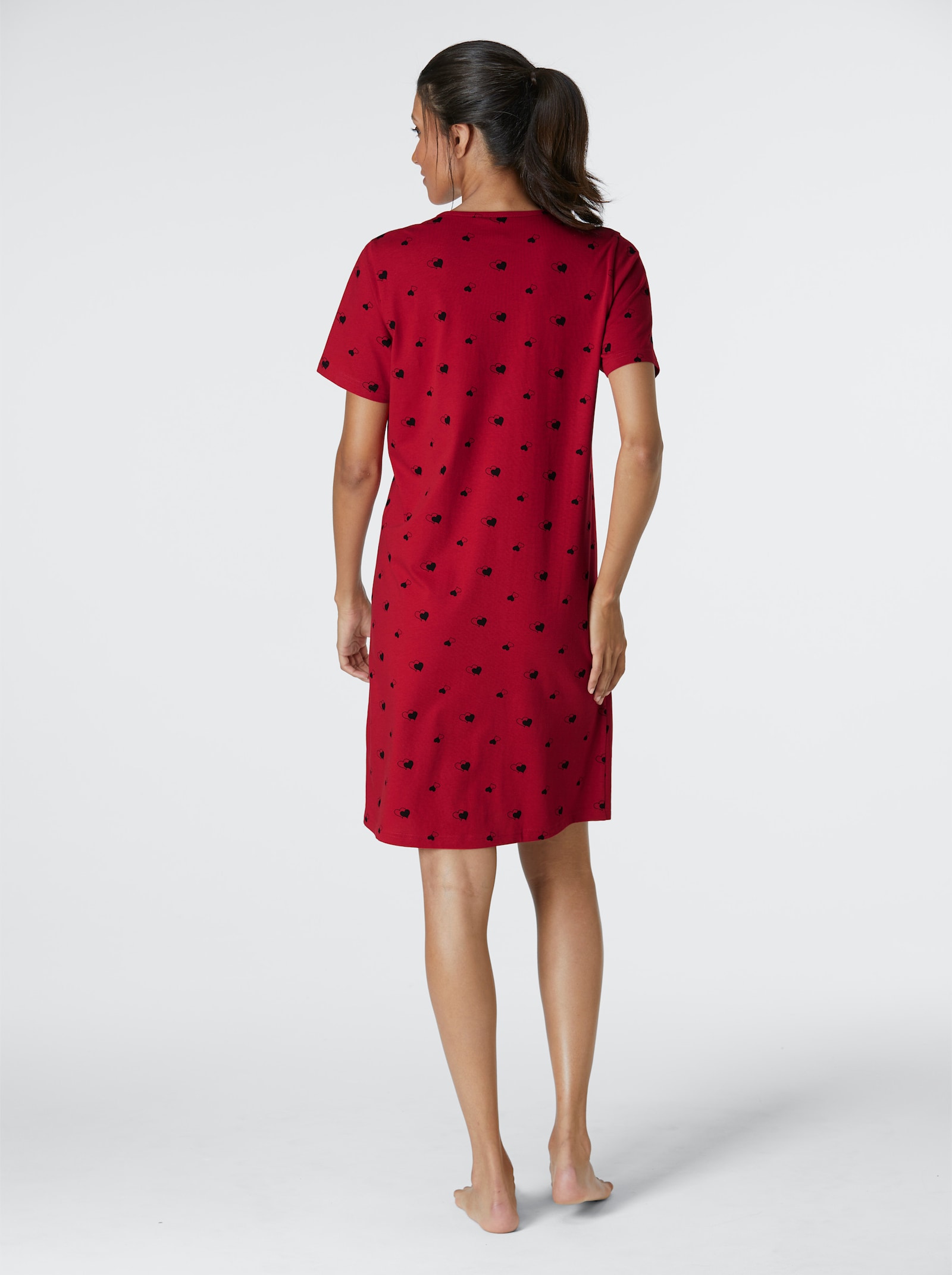 wäschepur T-shirts de nuit au motif petits cœurs - rouge + noir