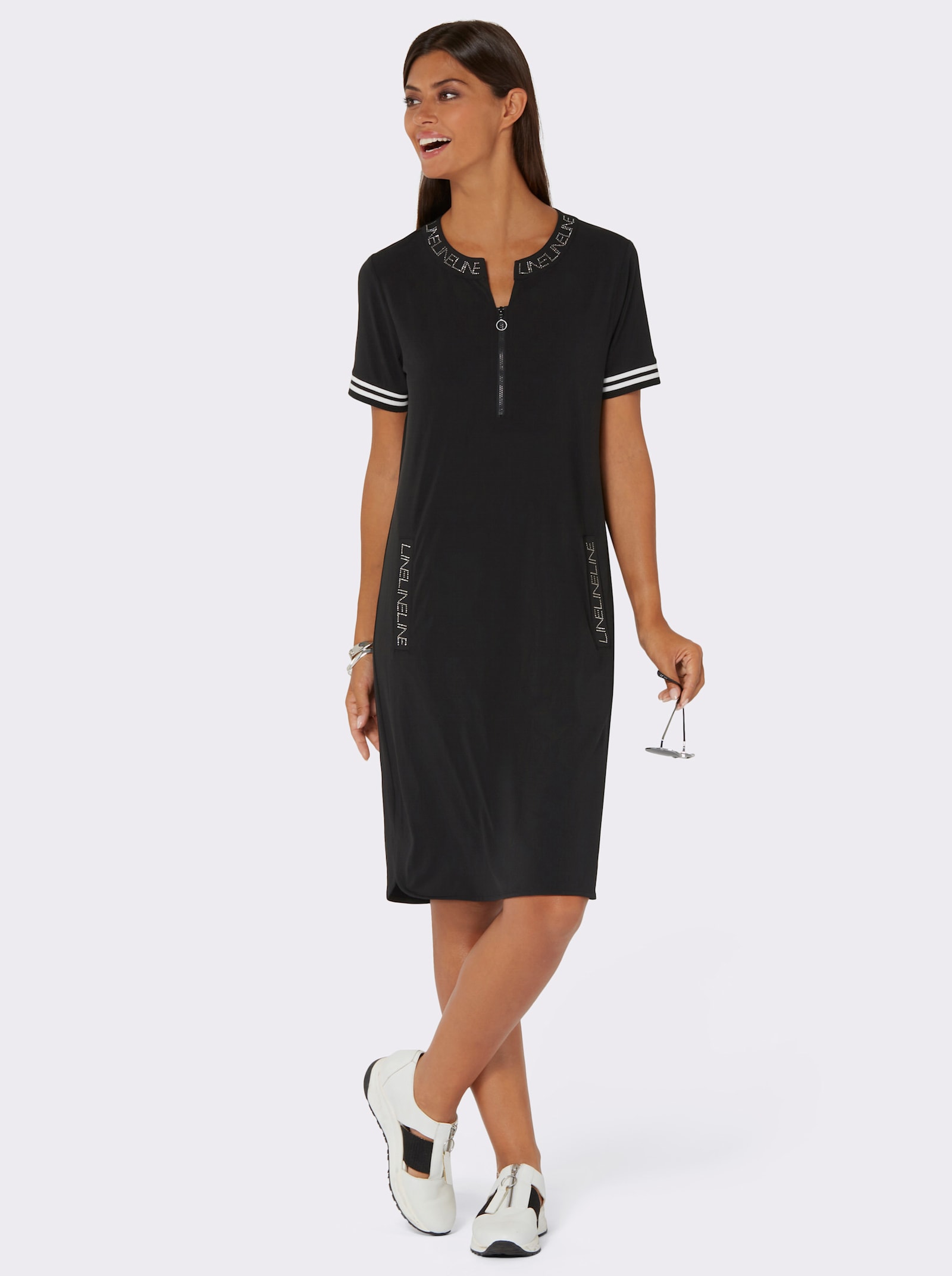 Jerseykleid mit Kontrast-Details - schwarz