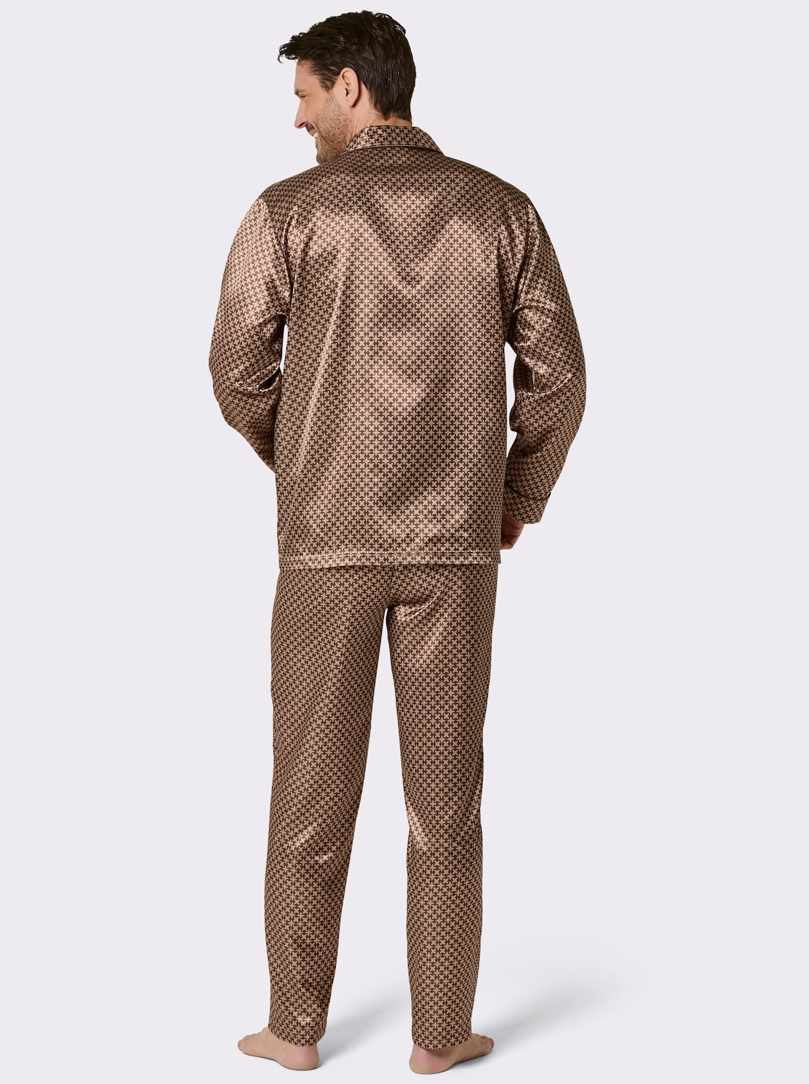 wäschepur men Pyjama - camel-schoko-bedruckt
