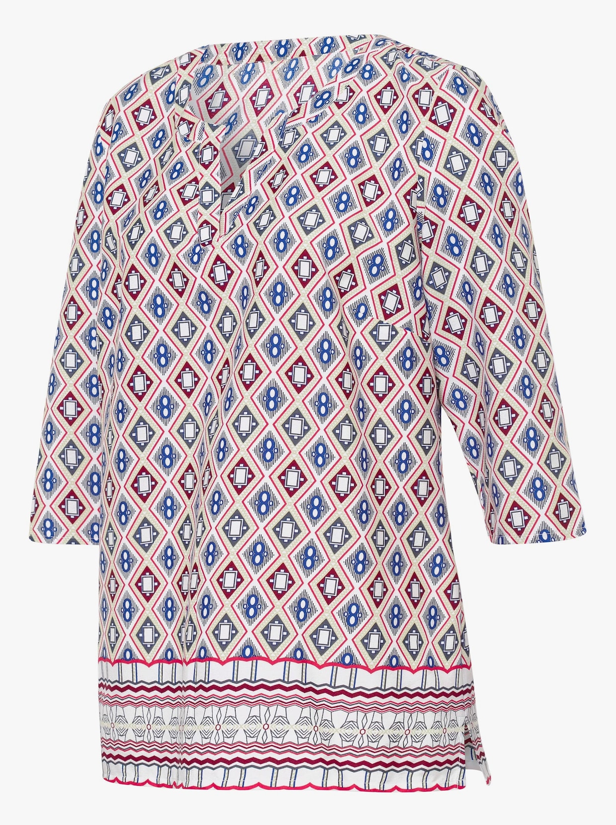 Comfortabele blouse - donkerblauw/aardbei bedrukt