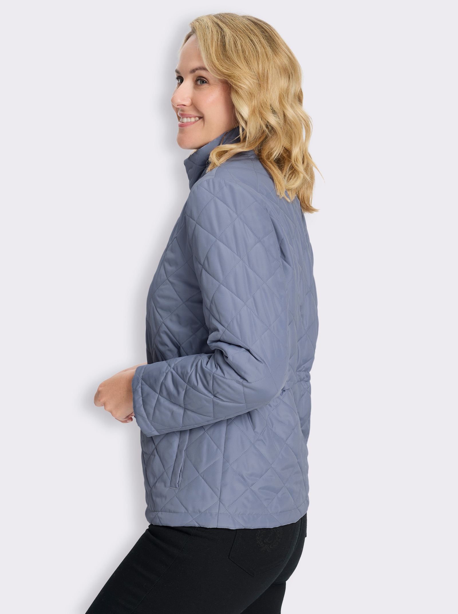 Steppjacke mit Tunnelzug in der Taille - taubenblau
