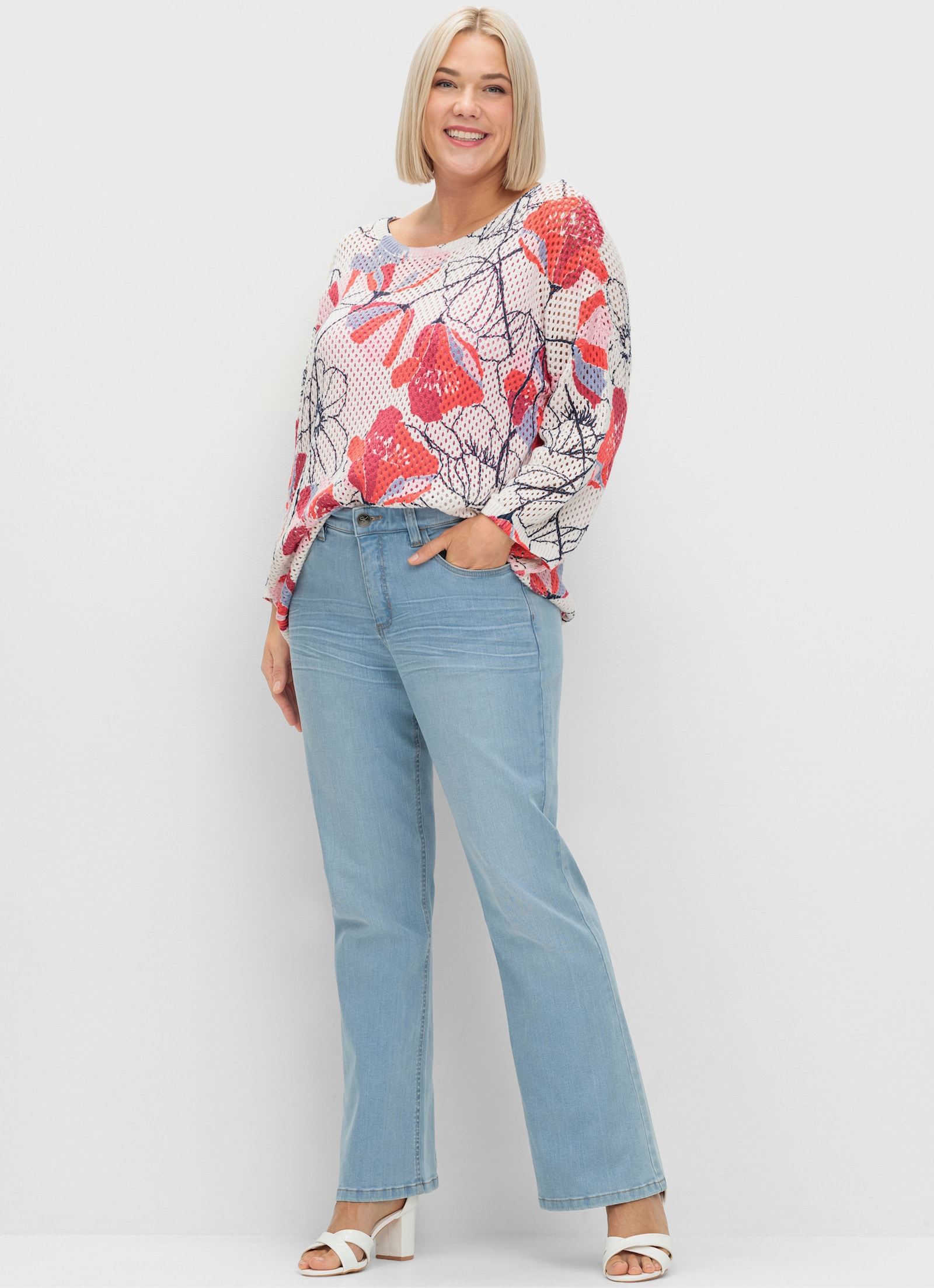 sheego Bootcut jeans met 3D-catfaces - light blue-denim