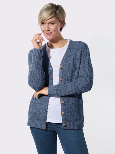 Strickjacke mit Bouclé-Struktur - jeansblau-meliert