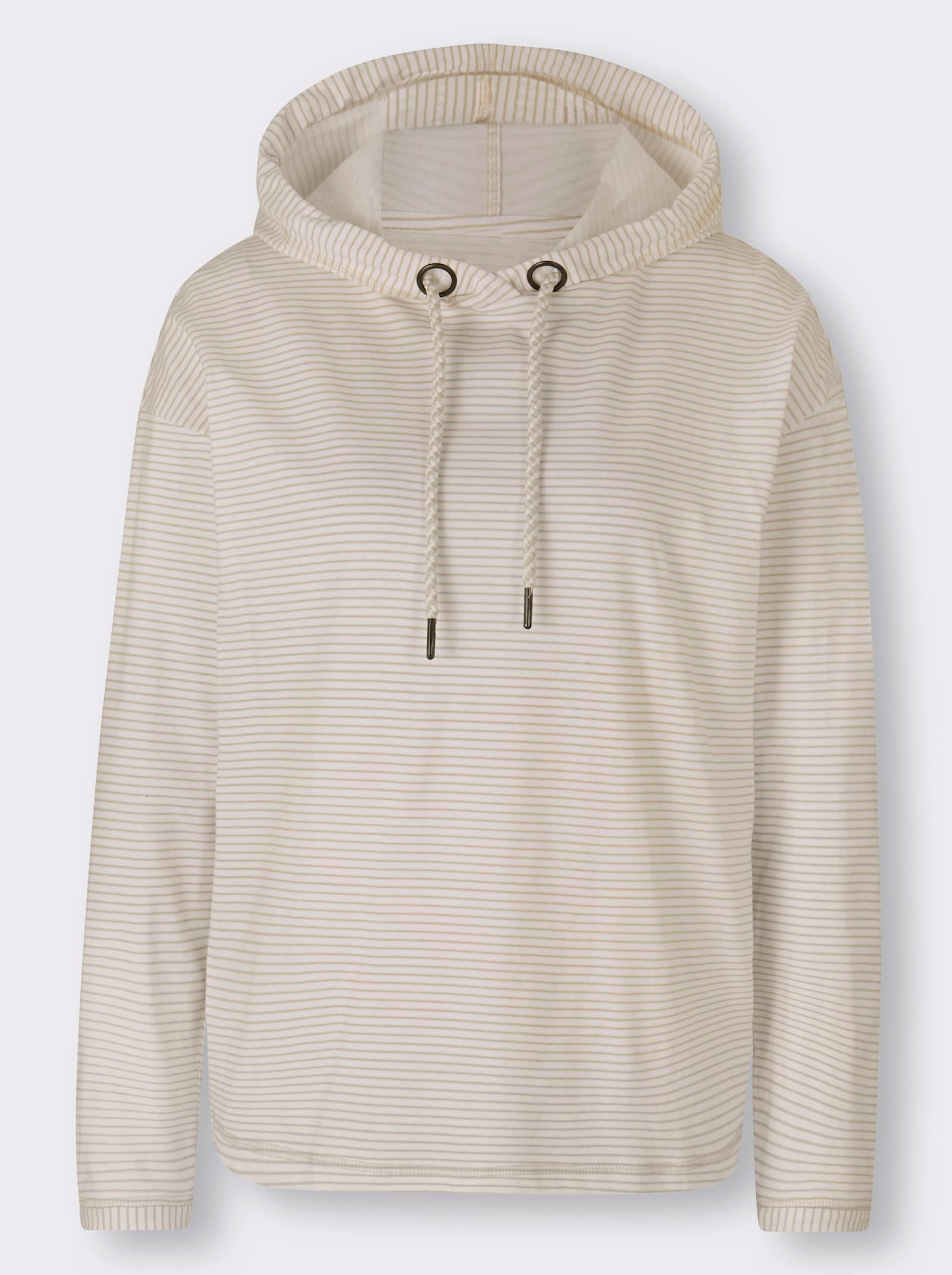 heine Kapuzenshirt in Ringel-Optik - sand-weiß-bedruckt