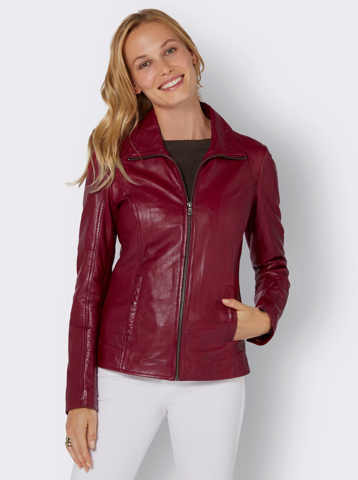 Mainpol Veste en cuir - cerise