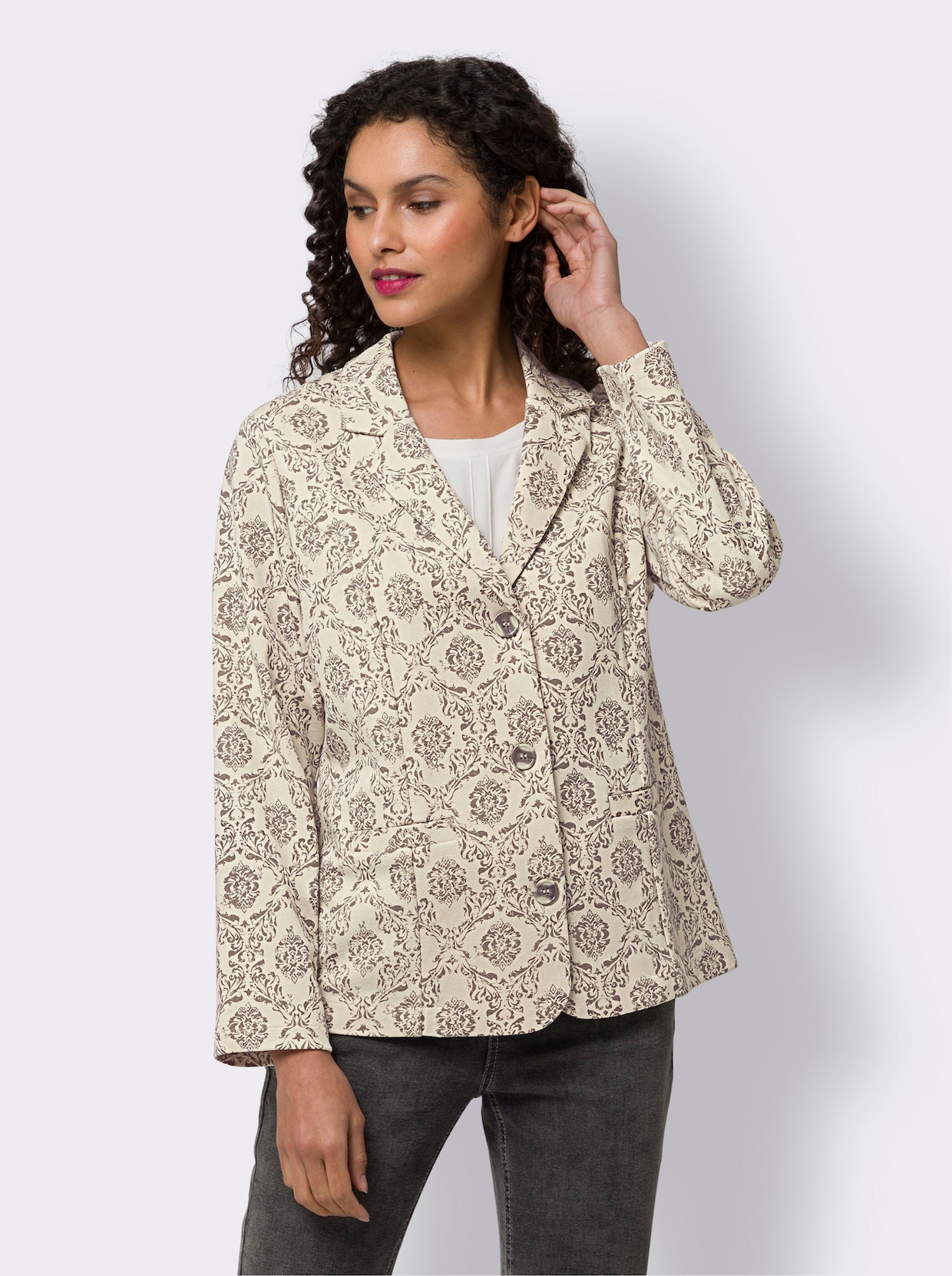 heine Jersey blazer - zand/donkertaupe bedrukt