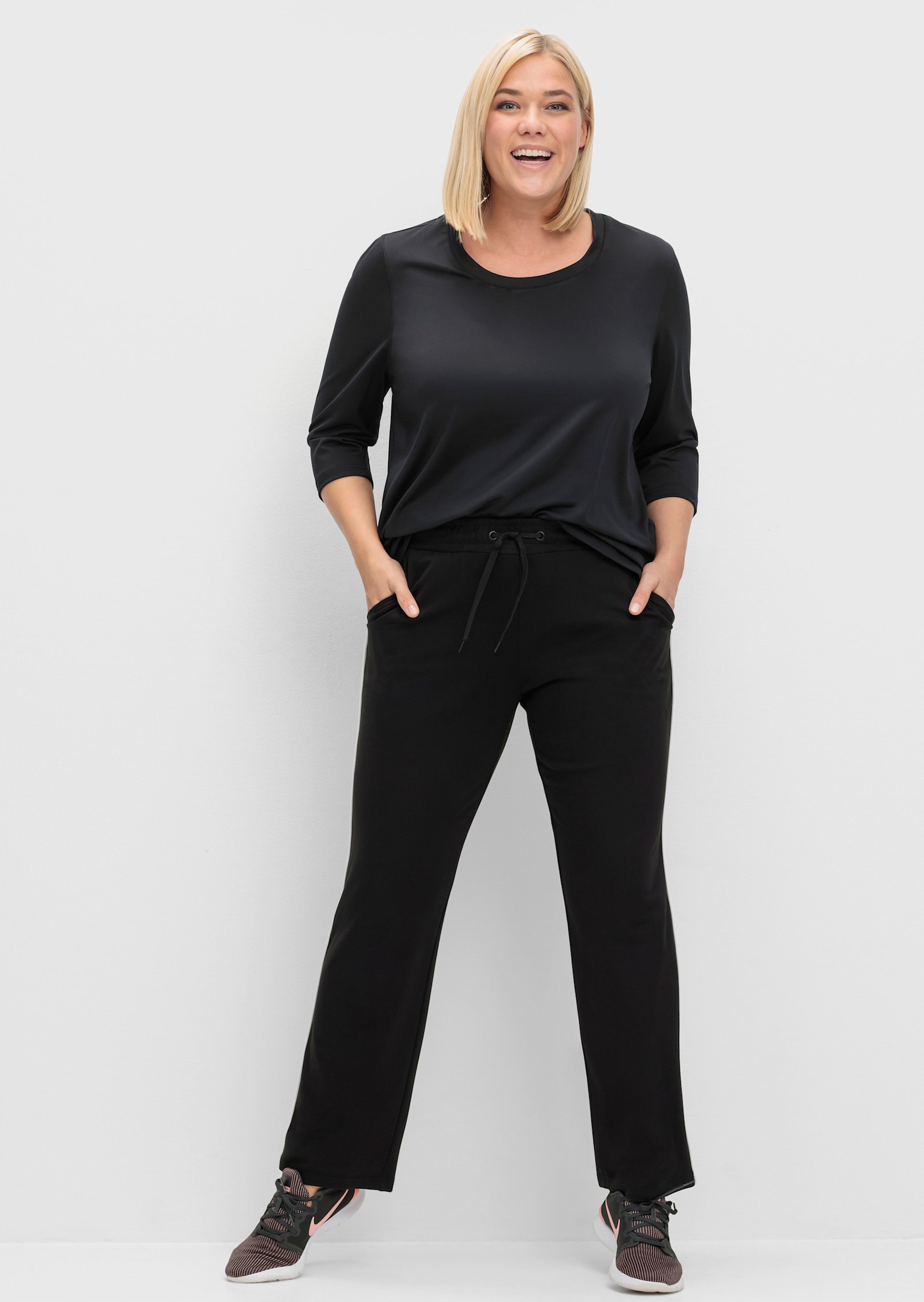 sheego Funktionsshirt mit 3/4-Ärmeln - schwarz