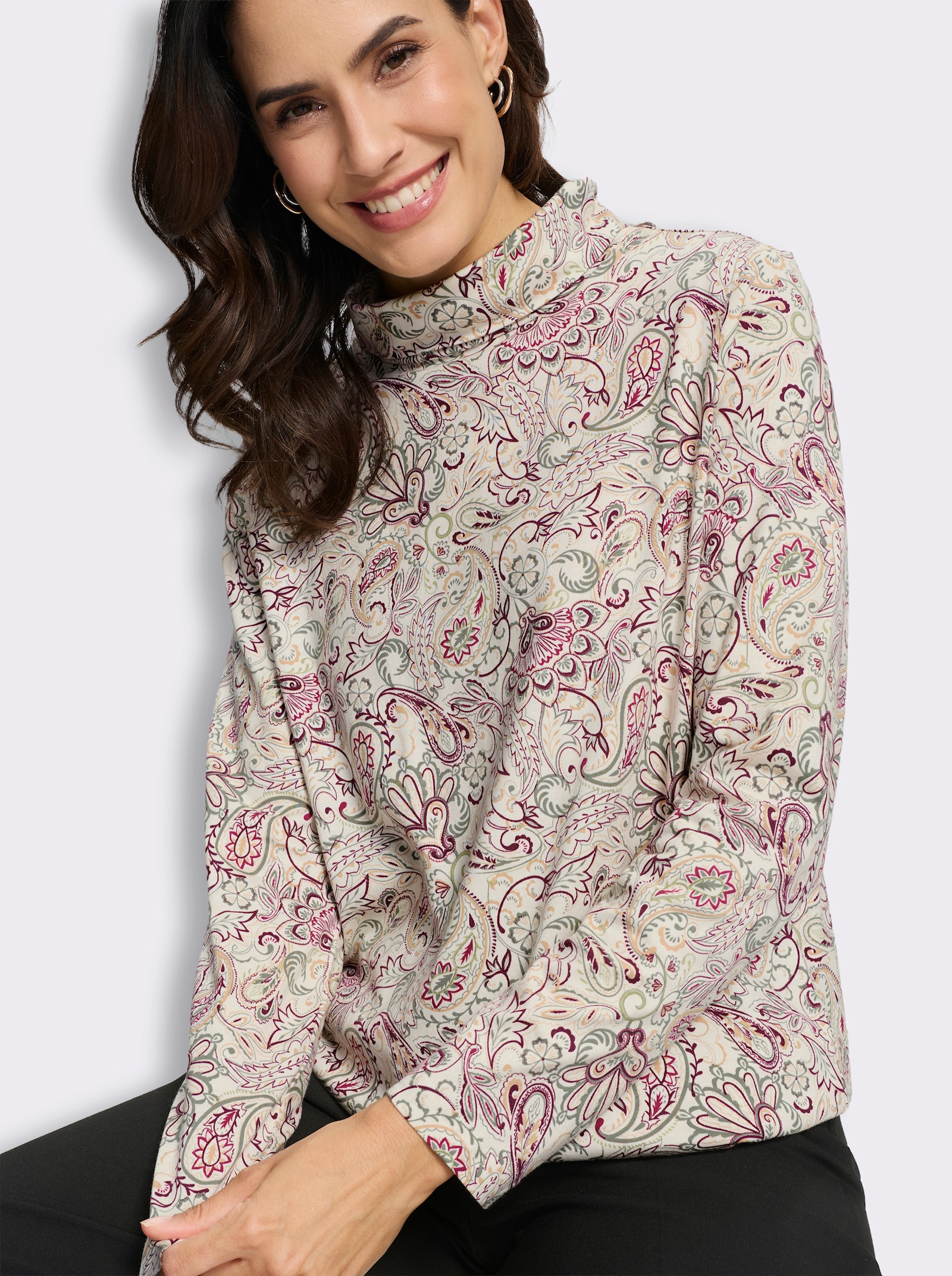 Rollkragenshirt mit Paisley-Muster - champagner-khaki-bedruckt