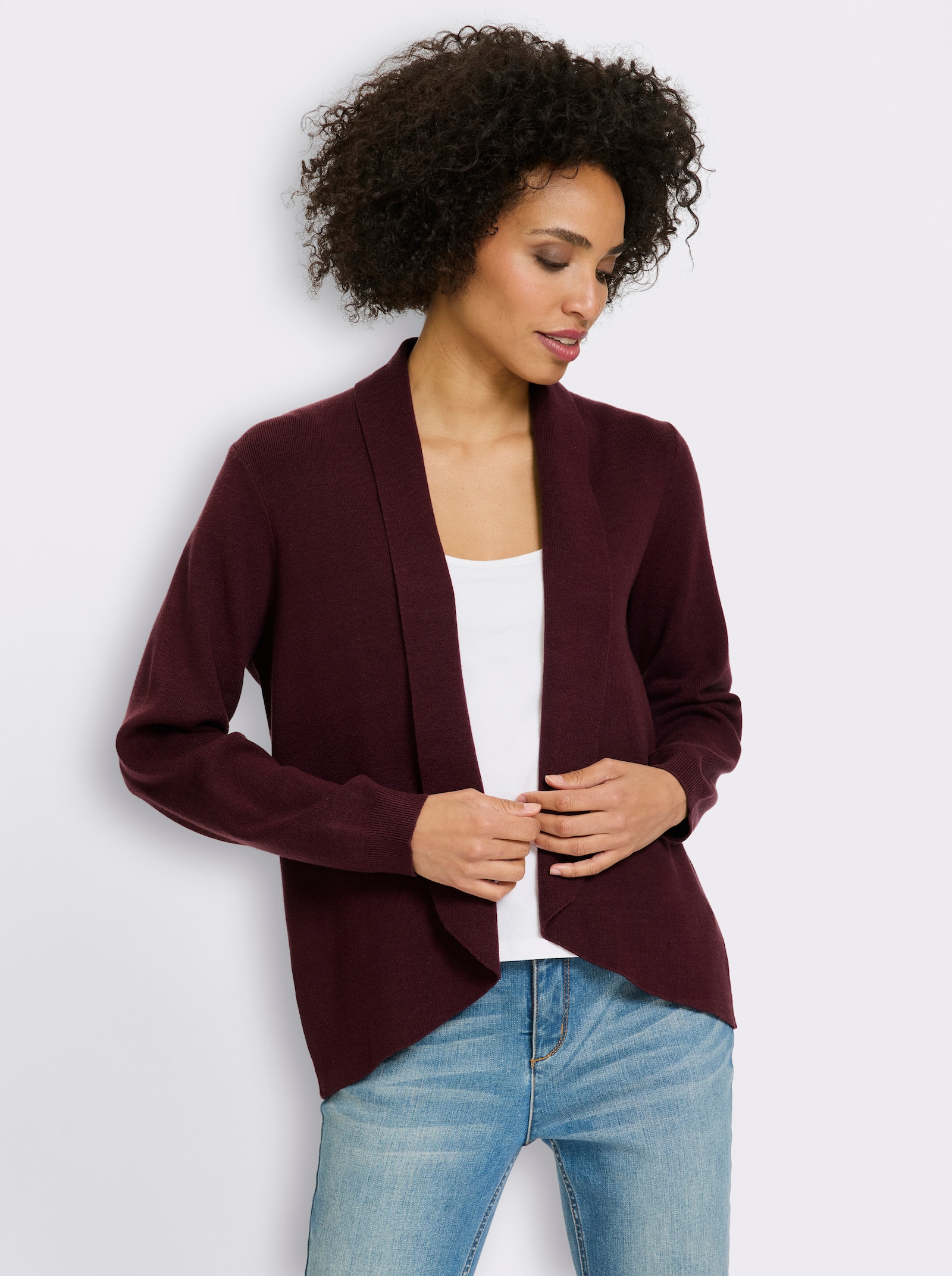 heine Feinstrickjacke mit Schalkragen - burgund